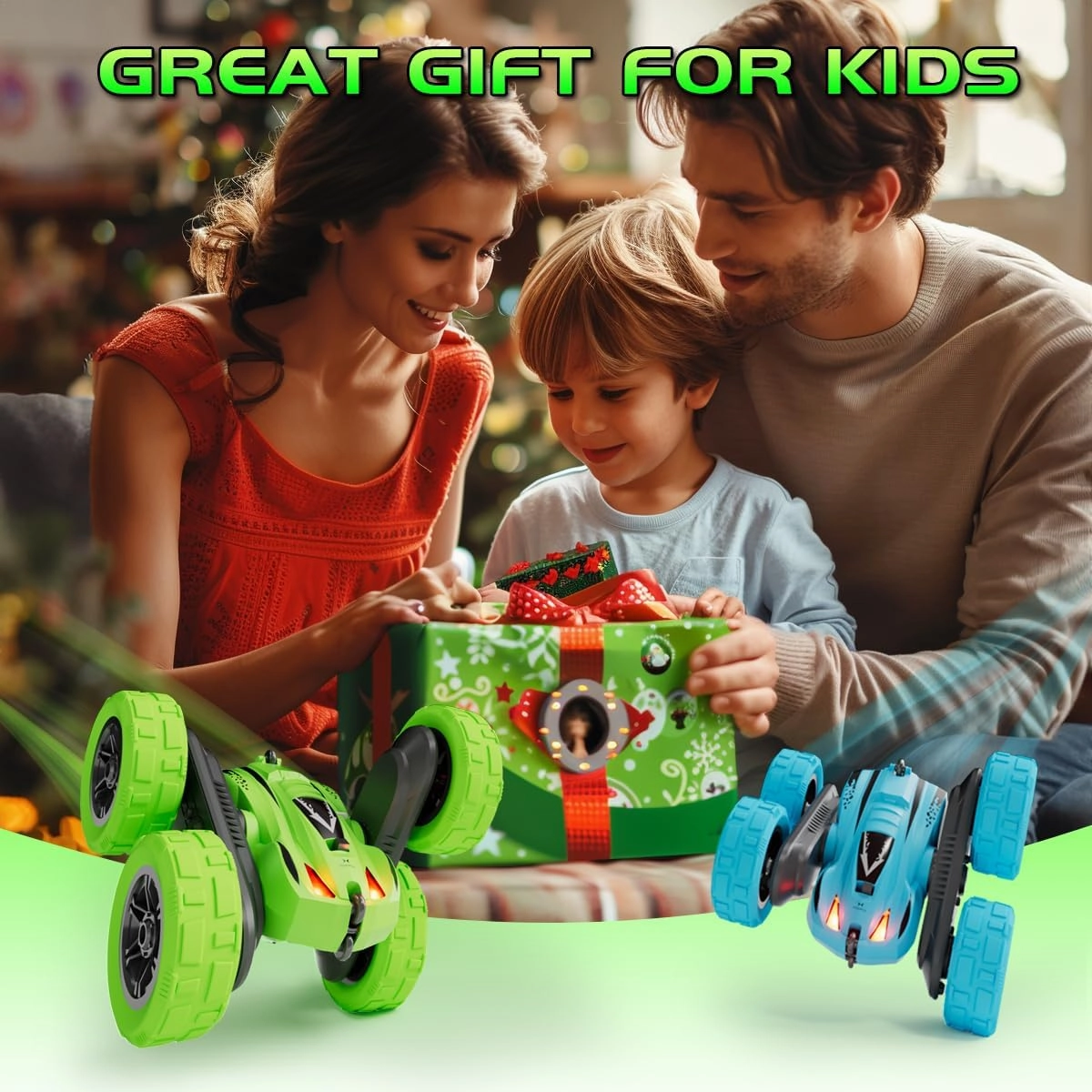 Remote Control Car,Fast RC Cars,2.4Ghz Double Sided 360° Rotating RC Stunt Cars with Headlights,All Terrain Rechargeable Car Toys for Boys Ages 5-7 8-12,Birthday Gifts for Kids Blue