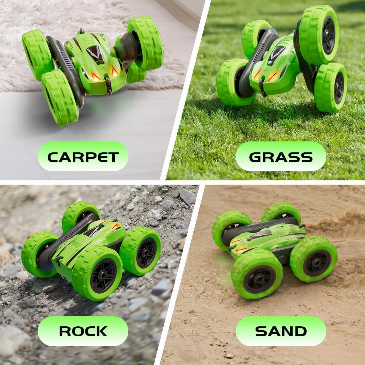 Remote Control Car Fast RC Cars,2.4Ghz Double Sided 360° Rotating RC Stunt Cars with Headlights,All Terrain Rechargeable Car Toys for Boys Ages 5-7 8-12,Birthday Gifts for Kids Green