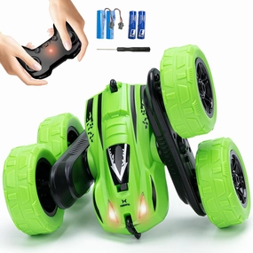 Remote Control Car Fast RC Cars,2.4Ghz Double Sided 360° Rotating RC Stunt Cars with Headlights,All Terrain Rechargeable Car Toys for Boys Ages 5-7 8-12,Birthday Gifts for Kids Green