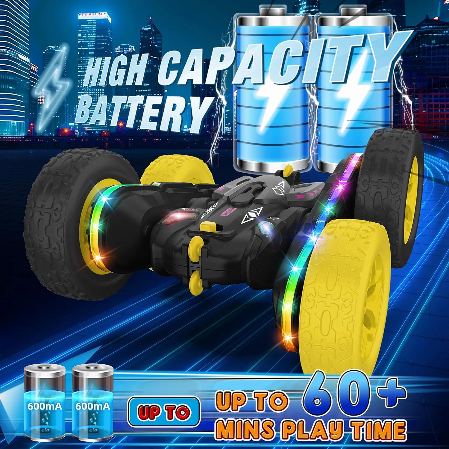 Remote Control Car,RC Cars with sides light strip and Headlights,Double Sided 360 Flips Rotating RC Stunt Car,2.4Ghz All Terrain Toys for Ages 4-6 Kids Toy for Boys Girls Birthday Gift(black)