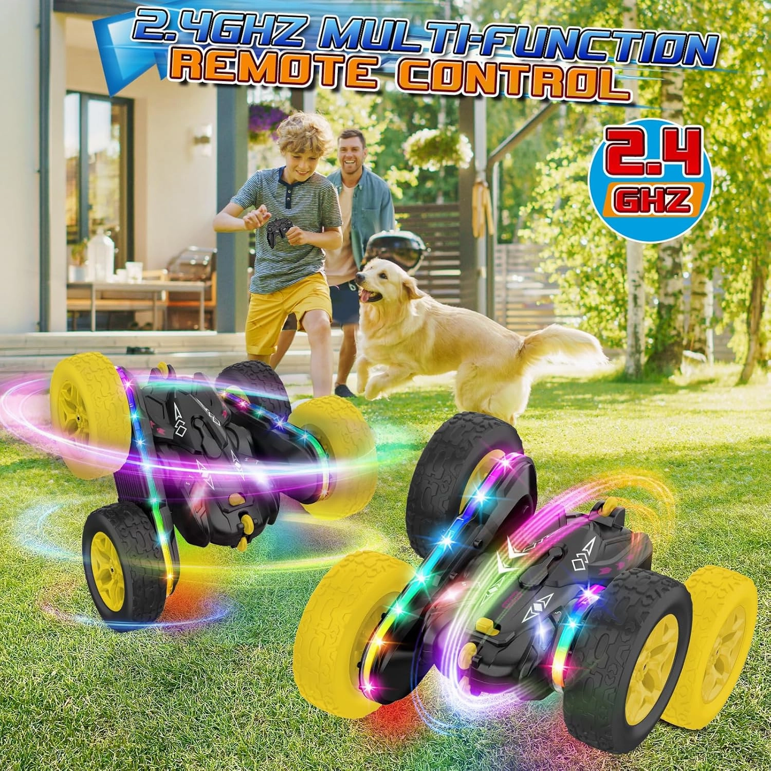 Remote Control Car,RC Cars with sides light strip and Headlights,Double Sided 360 Flips Rotating RC Stunt Car,2.4Ghz All Terrain Toys for Ages 4-6 Kids Toy for Boys Girls Birthday Gift(black)