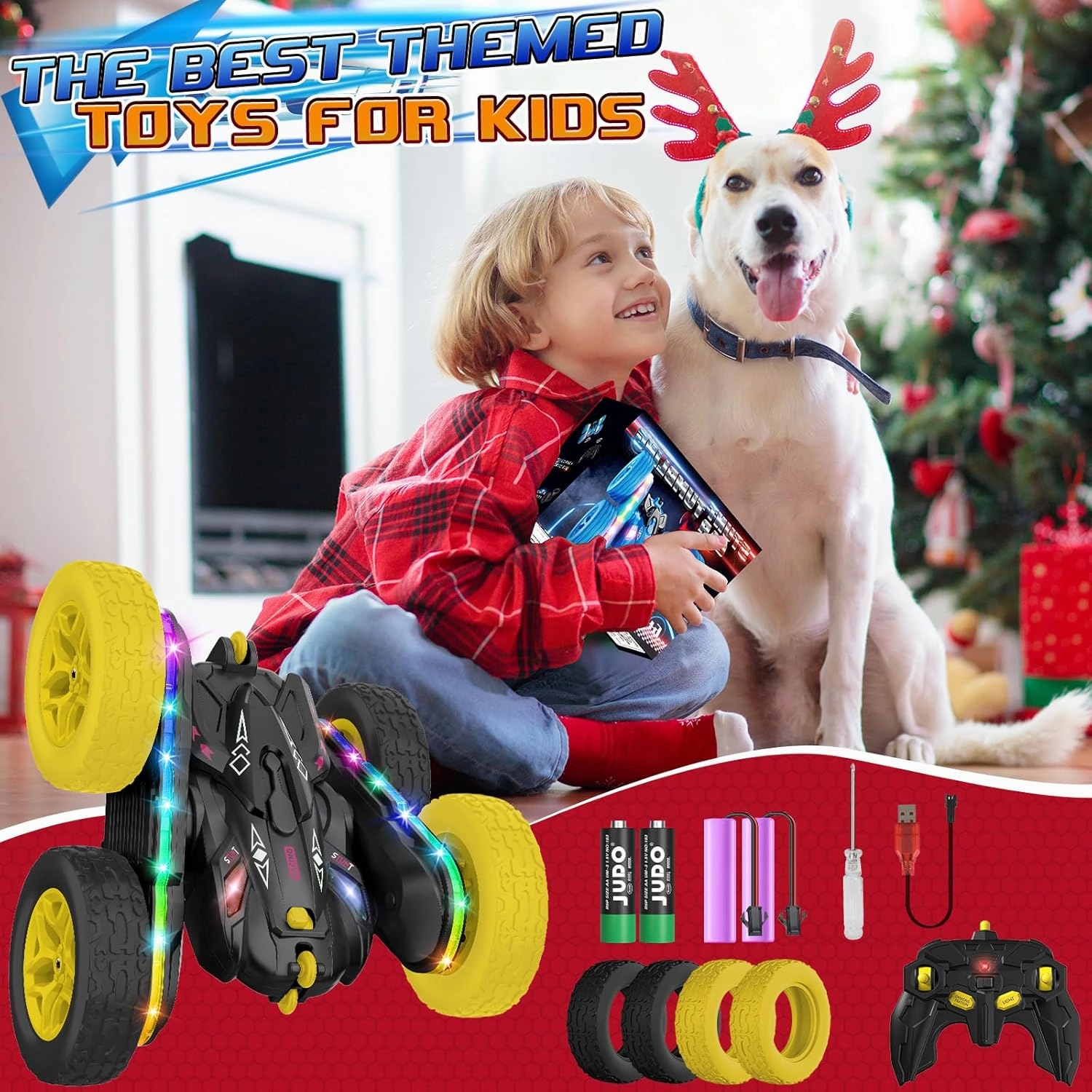Remote Control Car,RC Cars with sides light strip and Headlights,Double Sided 360 Flips Rotating RC Stunt Car,2.4Ghz All Terrain Toys for Ages 4-6 Kids Toy for Boys Girls Birthday Gift(black)