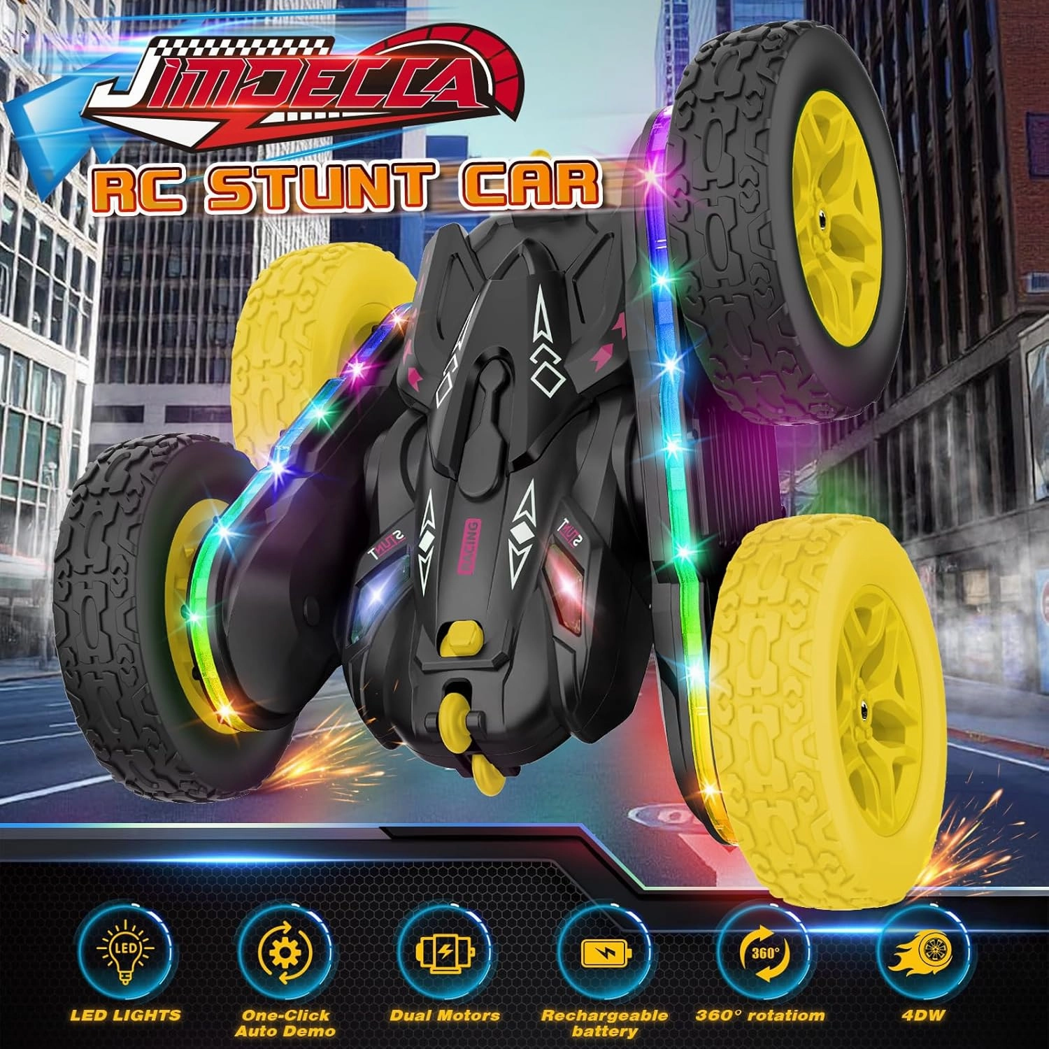 Remote Control Car,RC Cars with sides light strip and Headlights,Double Sided 360 Flips Rotating RC Stunt Car,2.4Ghz All Terrain Toys for Ages 4-6 Kids Toy for Boys Girls Birthday Gift(black)