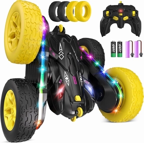 Remote Control Car,RC Cars with sides light strip and Headlights,Double Sided 360 Flips Rotating RC Stunt Car,2.4Ghz All Terrain Toys for Ages 4-6 Kids Toy for Boys Girls Birthday Gift(black)