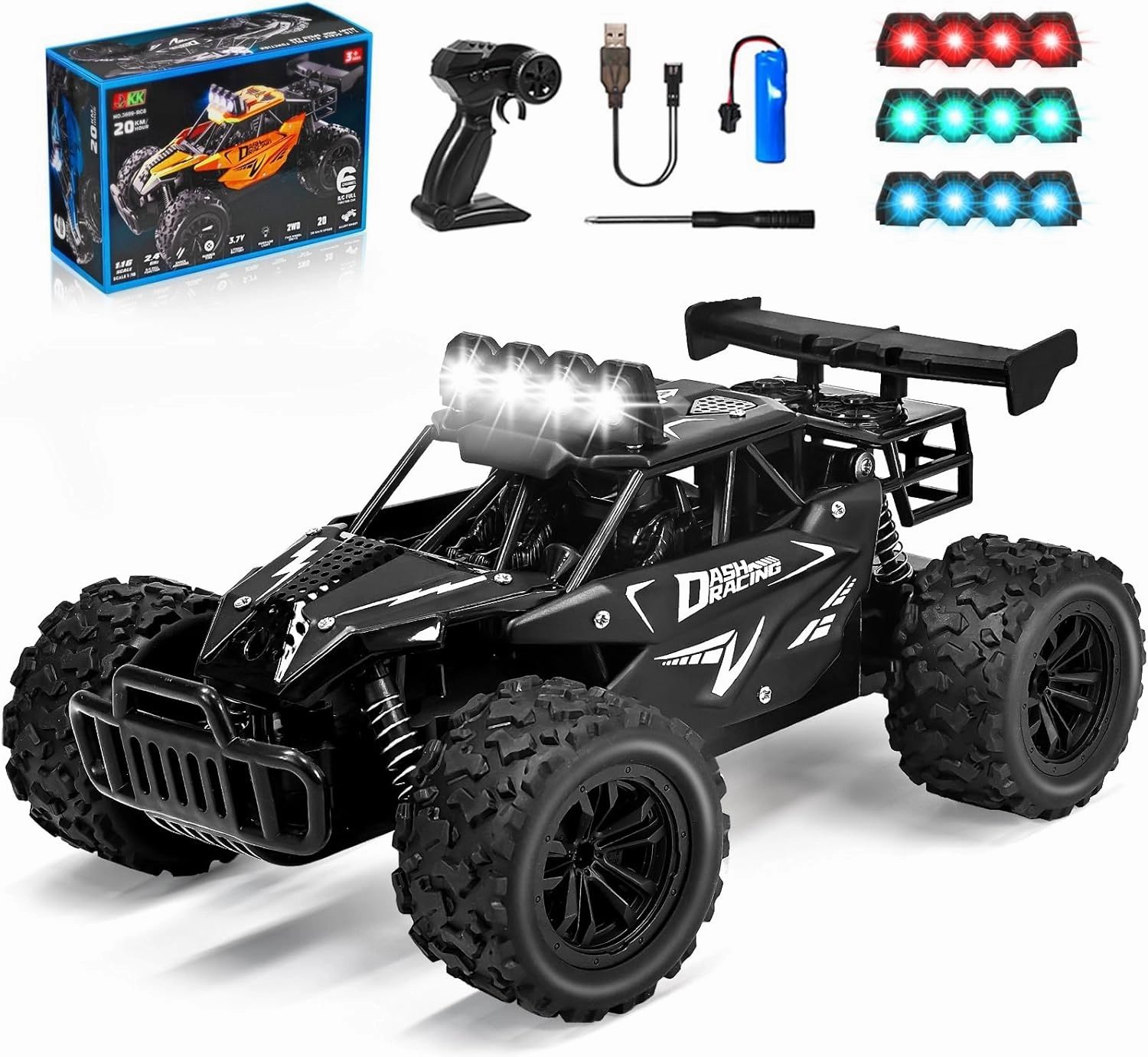 Remote Control Car RC Cars Xmas Gifts, 2.4GHz High Speed 20KM/H Remote Control Car with LED Headlight and Rechargeable Battery, 4X4 Off Road Monster Truck Toys Gift for Boys Age 4-7 8-12