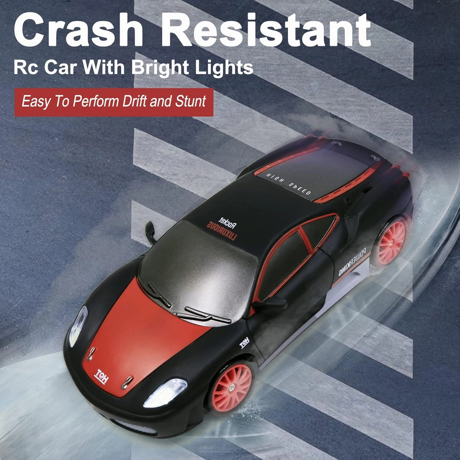 Remote Control Car RC Drift Car 2.4GHz 1:24 Scale 4WD 15KM/H High Speed Model Vehicle with LED Lights Drifting Tire Racing Sport Toy Car for Adults Boys Girls Kids Gift 2Pcs Rechargeable Batteries