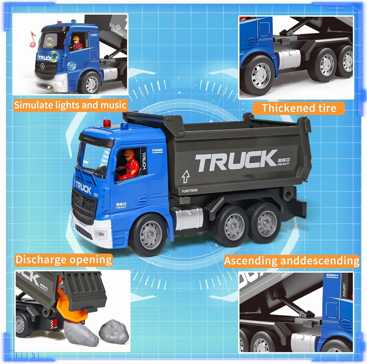 Remote Control Cement Mixer Truck and Dump Truck Toy Set - Construction Vehicle Toy with Lights and Sounds for Imaginative Play, Present for Toddlers Boys Girls