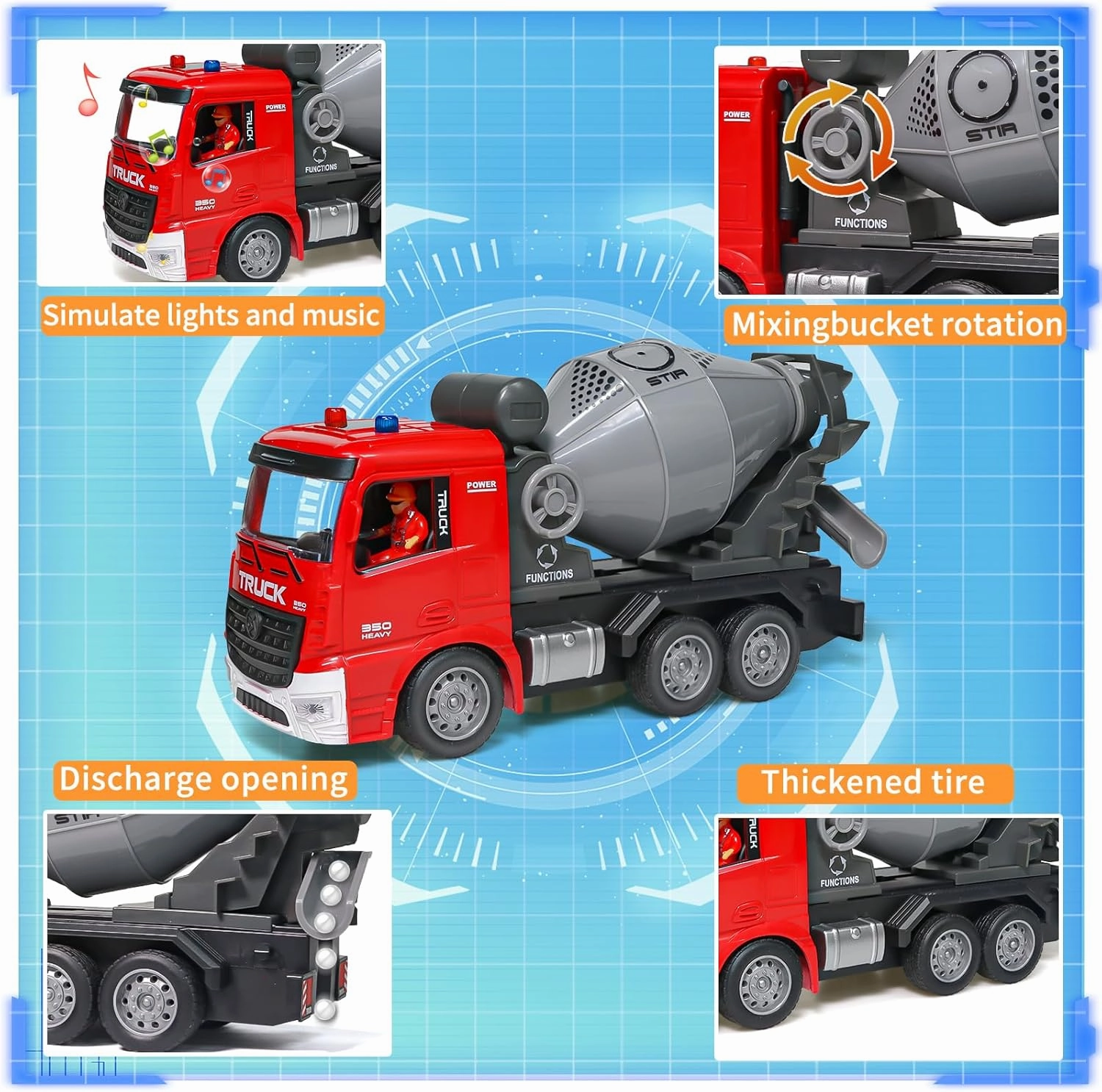 Remote Control Cement Mixer Truck and Dump Truck Toy Set - Construction Vehicle Toy with Lights and Sounds for Imaginative Play, Present for Toddlers Boys Girls
