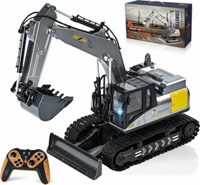 Remote Control Excavator Toys for Boys, 2.4Ghz RC Play Excavator Simulated Smoke, Sound, Lighting, 15CH Excavator Toys for Boys 3-5 4-7 8-12 Year Old Kids for Birthday Gift