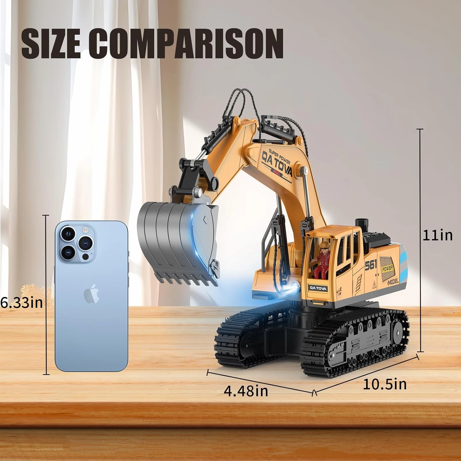 Remote Control Excavator Toys for Boys- Movable Claw Digger Trucks with Spray & LED, 11 Channel 2.4GHz Full Function Remote Control Crane for 6-12 Year Old Kids Christmas Birthday Gift