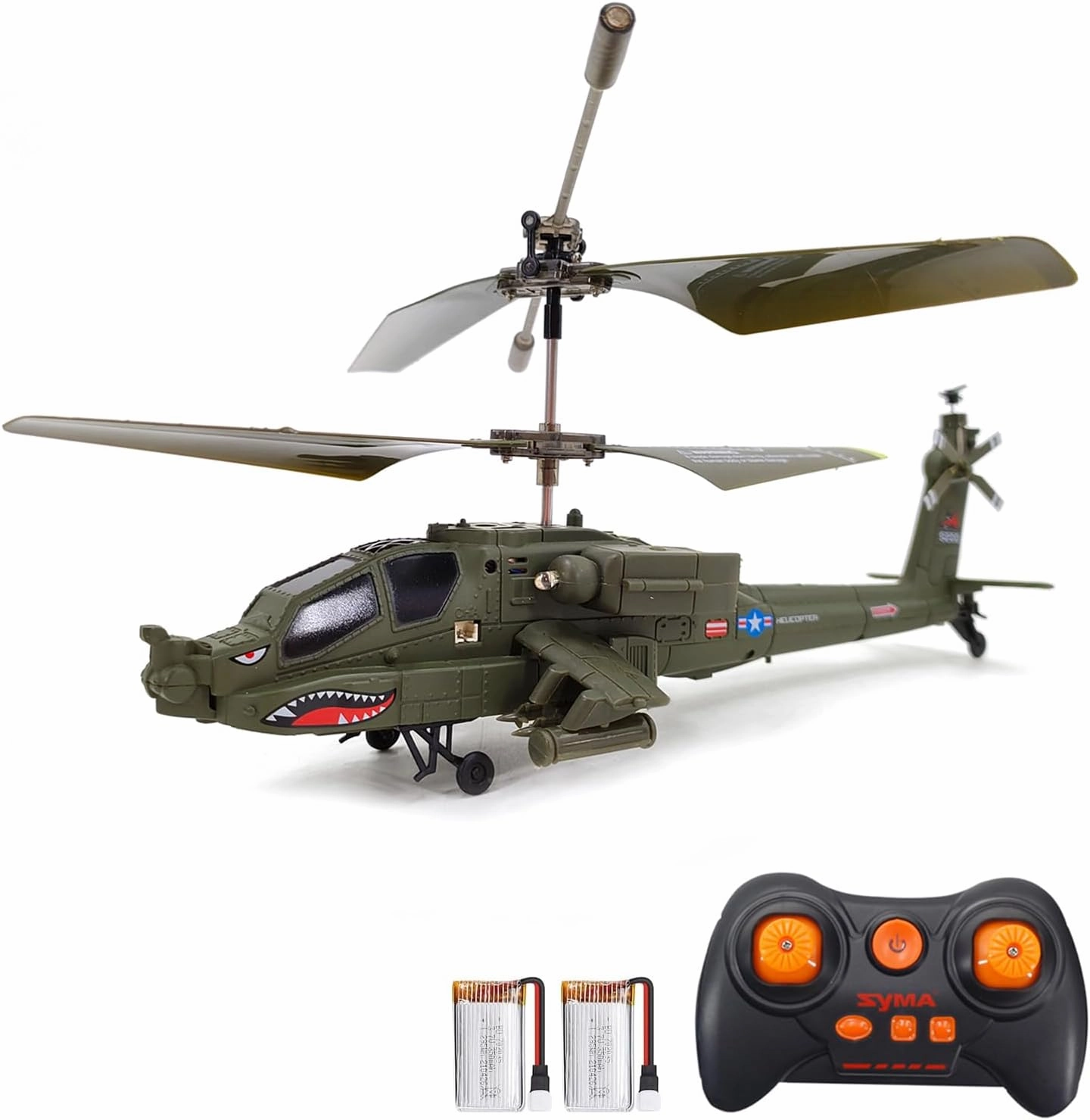 Remote Control Helicopter, S109H RC Helicopter with Altitude Hold, One Key Take Off/Landing, LED Light, Low Battery Reminder, Gyro, 2.4GHz RC Army Military Helicopter with 2 Batteries for Kids