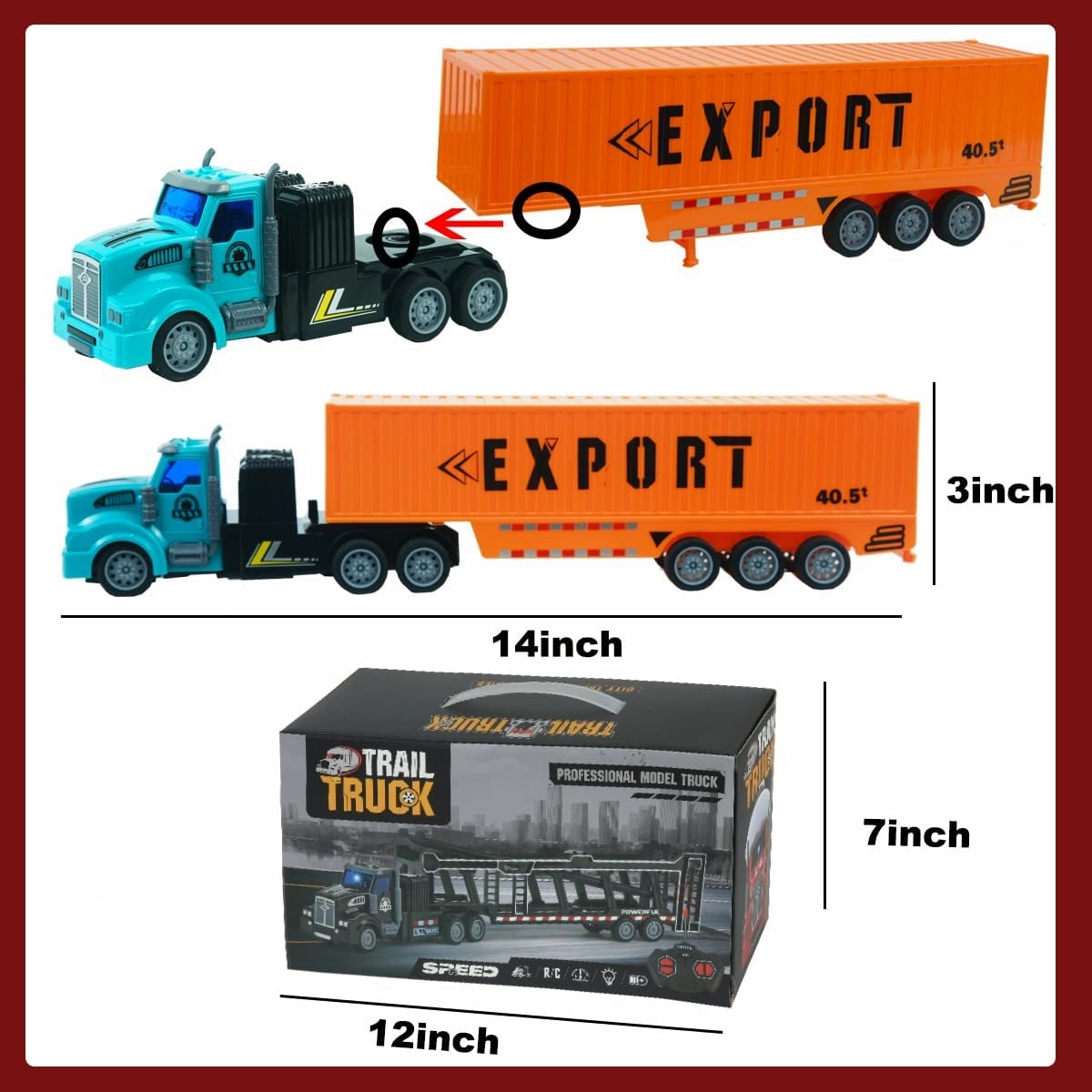Remote Control Semi Truck with Trailer, 14" 1:48 Trailer Truck Toy, Equipped with 2 Rechargeable Batteries, Gifts Ideas for Boys Age 3-8 Year Old-Yellow