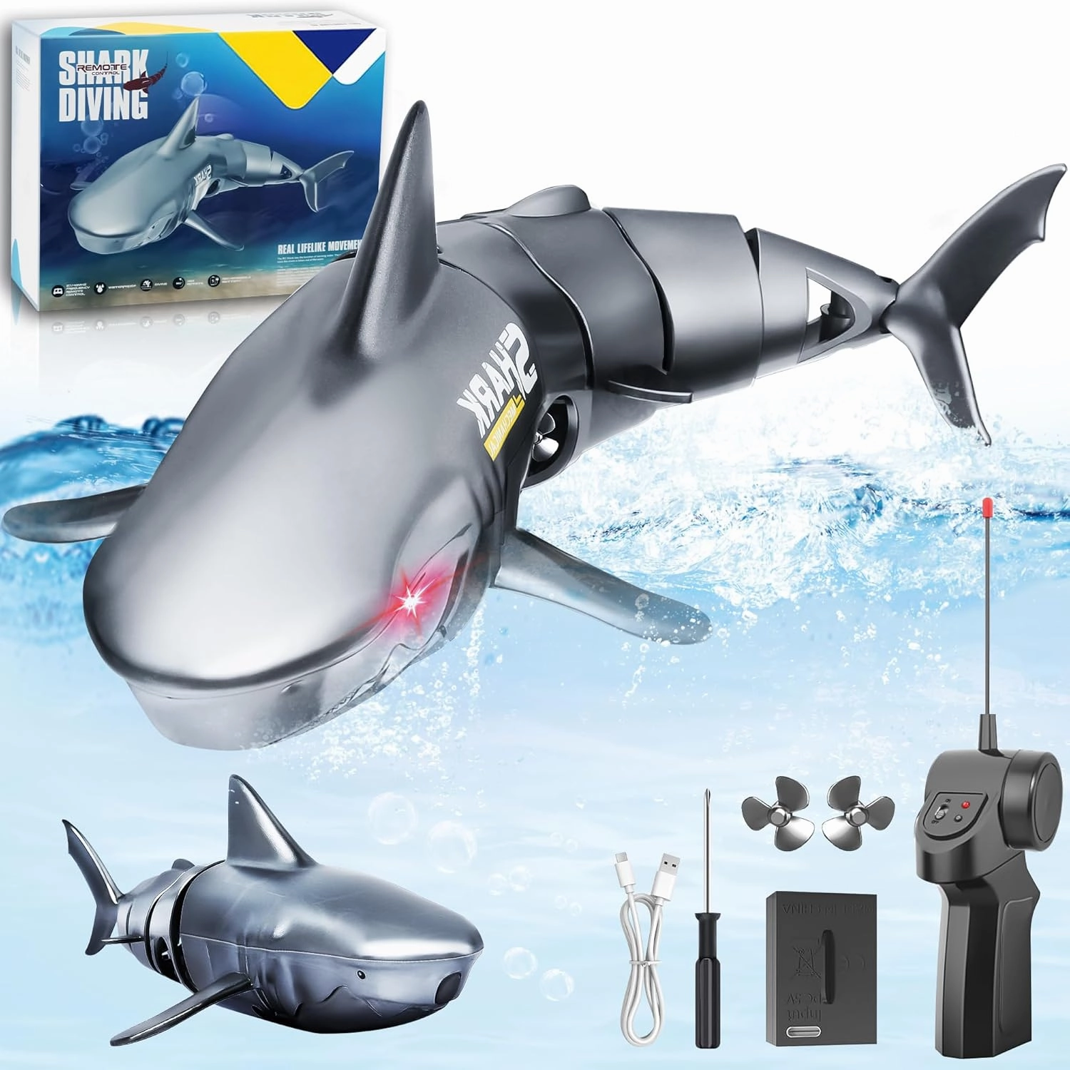 Remote Control Shark for Pool, Waterproof RC Boat Gift for Kids Boys, Water Toys for Swimming Fishbowl Bathroom, Diving, 360° Rotate, Rechargeable Battery