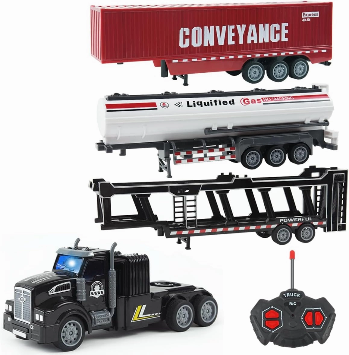 Remote Control Truck, 14" 1:48 mini Truck Toy, equipped with 2 Rechargeable Batteries, Semi-Trailers include Car Carriers, Tank Trucks and Container Trucks,Gifts Ideas for Boys Age 3-8 Year Old