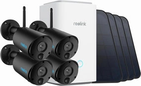 REOLINK Home Hub with 4X Argus Eco  Solar Panel Black - 2K 3MP Cameras for Home Security Indoor Outside, Smart Detection, 64GB microSD Card Included, Encrypted Local Storage, No Monthly Fees