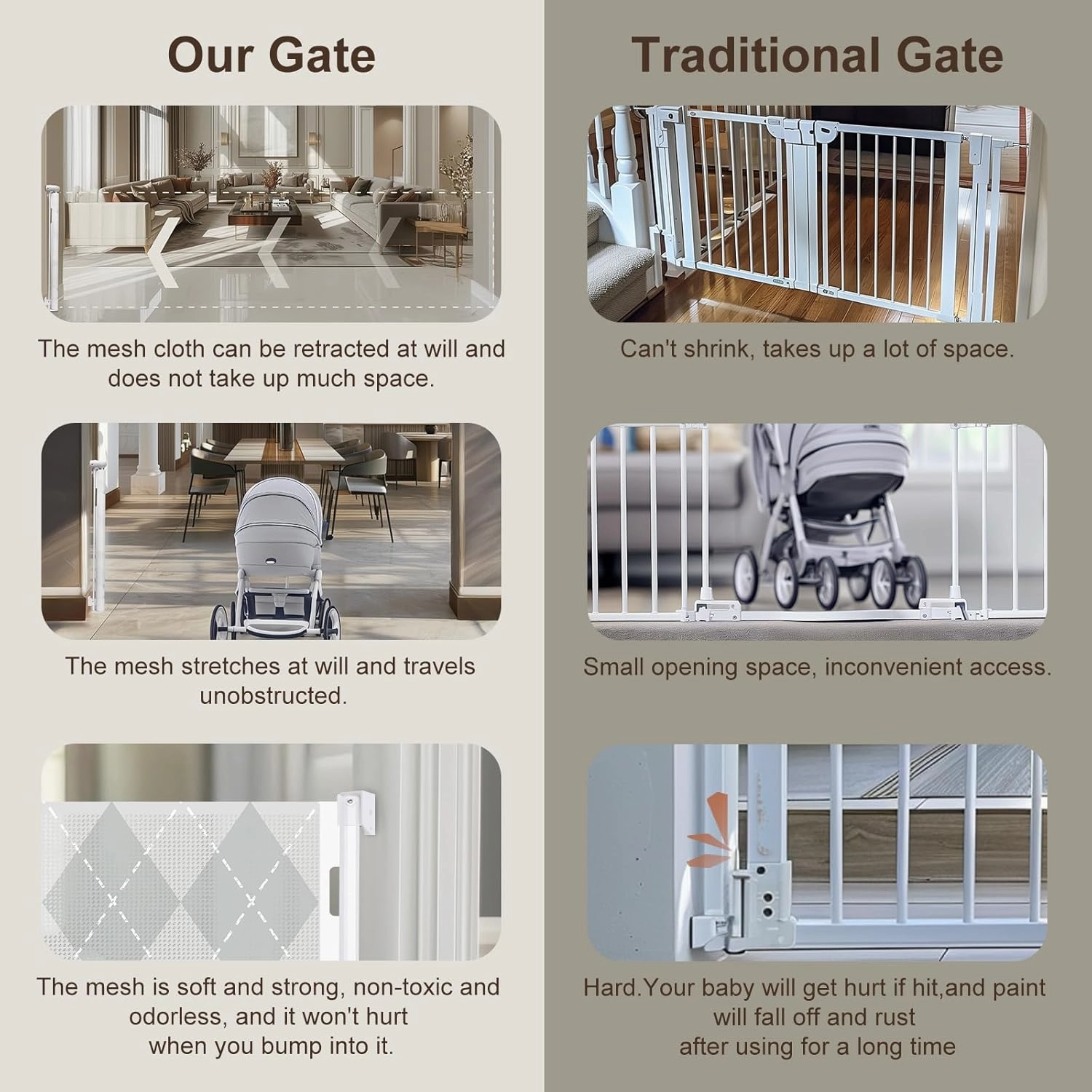 Retractable Baby & Dog Gate | 34" Tall | Extends to 130" Wide | Safety Mesh Gate for Stairs, Indoor/Outdoor, Doorways & Hallways