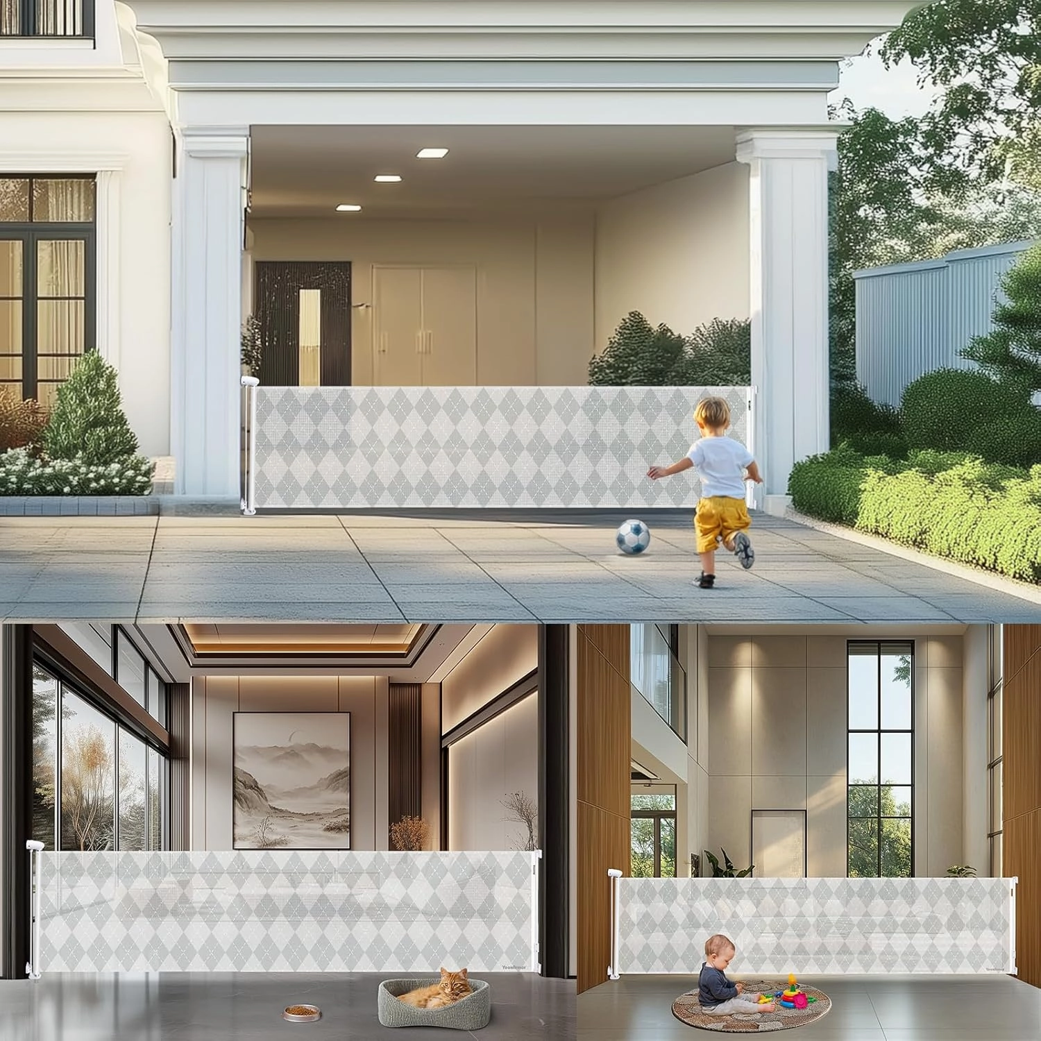 Retractable Baby & Dog Gate | 34" Tall | Extends to 130" Wide | Safety Mesh Gate for Stairs, Indoor/Outdoor, Doorways & Hallways