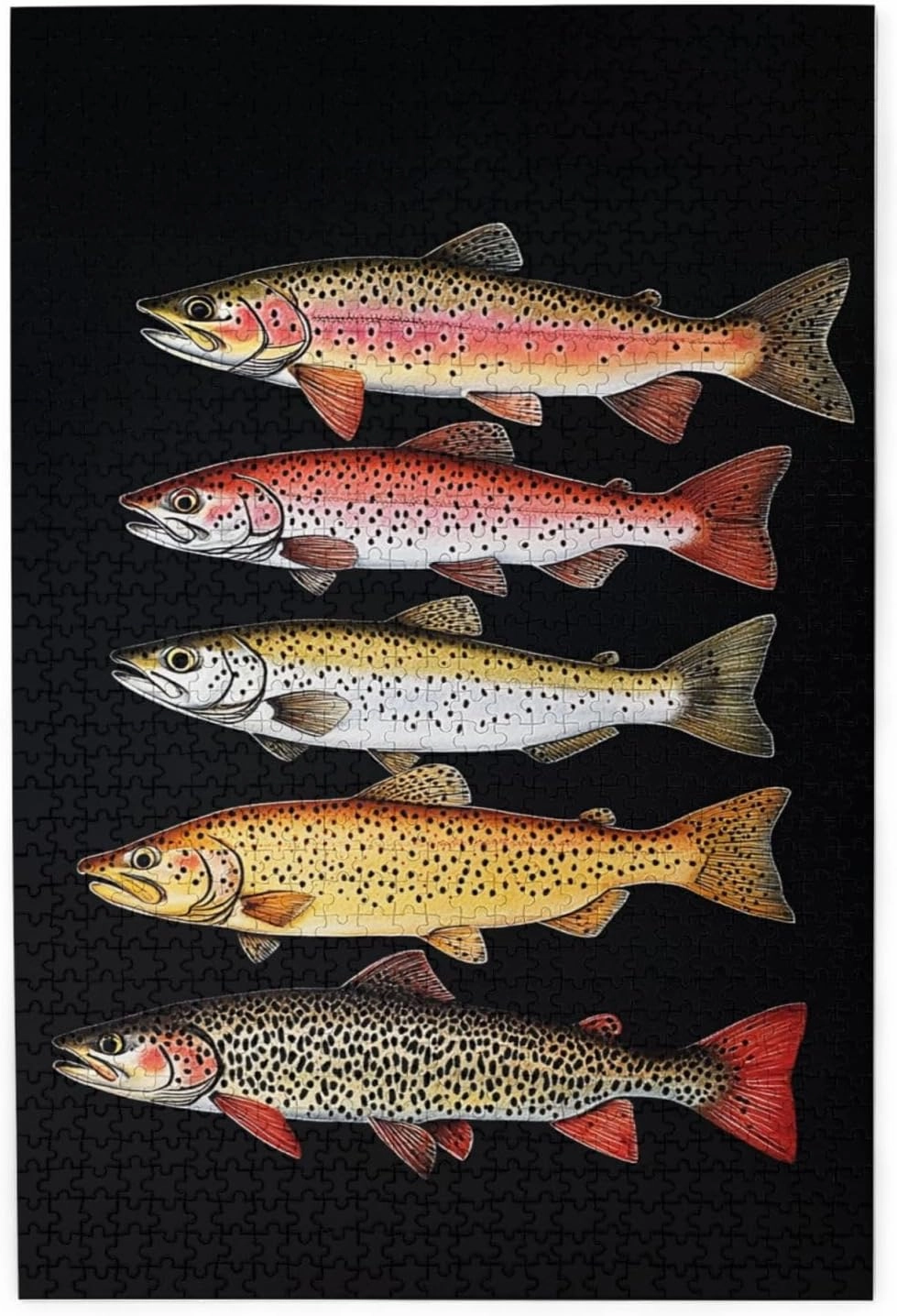 Retro Style Brainstorming Game, Different Varieties of Fish, Puzzles for Adults 1000 Pieces, Stress Reliever for Parties, Impossible Brain Challenge for Fishing Enthusiasts