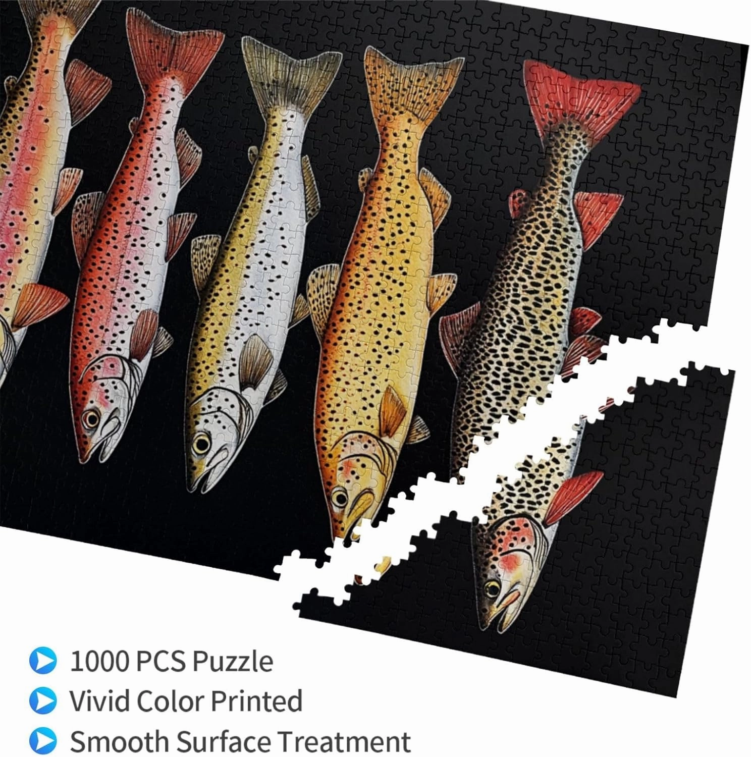 Retro Style Brainstorming Game, Different Varieties of Fish, Puzzles for Adults 1000 Pieces, Stress Reliever for Parties, Impossible Brain Challenge for Fishing Enthusiasts