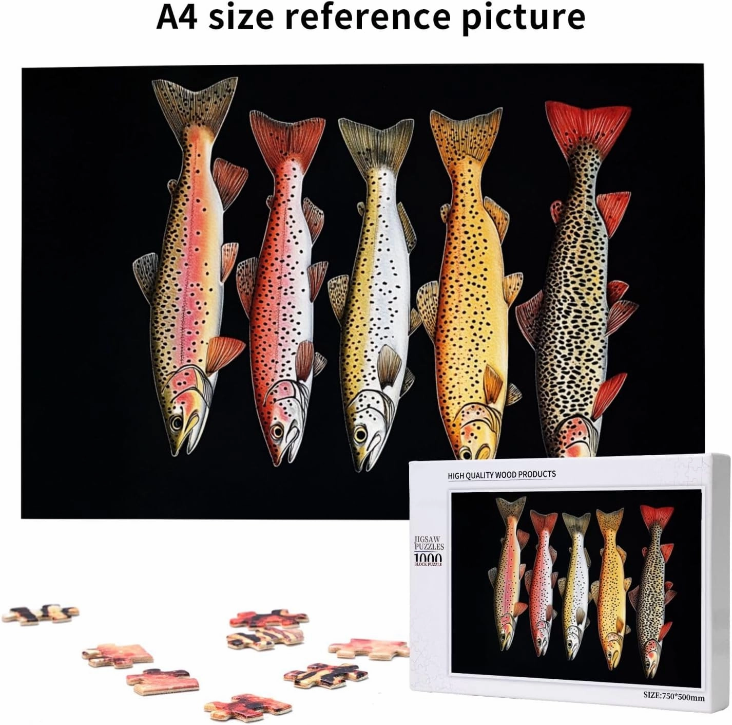 Retro Style Brainstorming Game, Different Varieties of Fish, Puzzles for Adults 1000 Pieces, Stress Reliever for Parties, Impossible Brain Challenge for Fishing Enthusiasts
