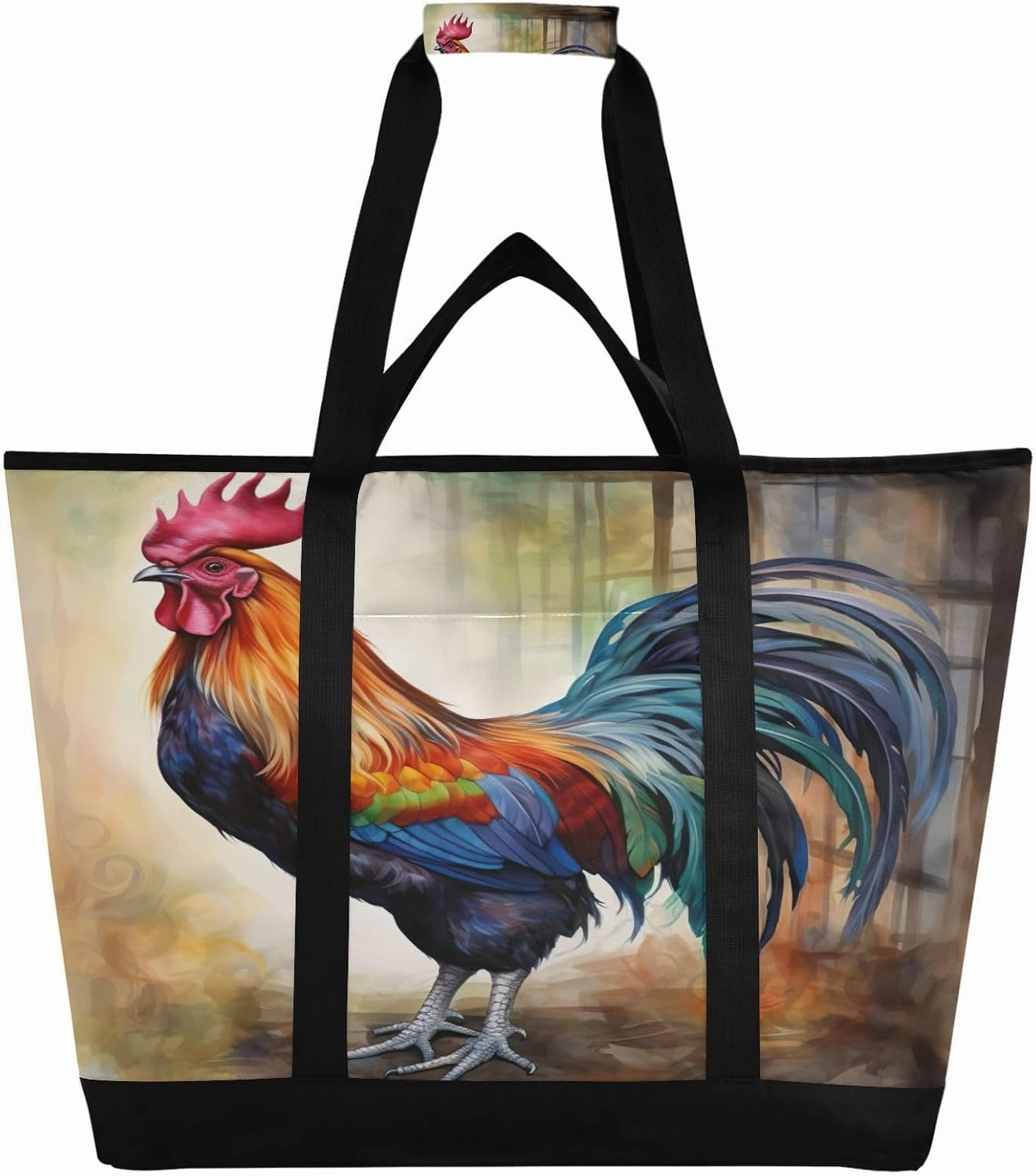 Retro Style Farmhouse Rooster Reusable Insulated Lunchbox Cooler Bag, Leakproof Kitchen Grocery Bag Collapsible Portable Cooler Tote Bag for Picnic, Camping, Office, Travel