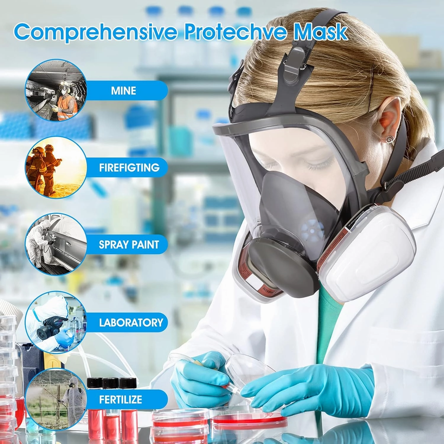 Reusable full Face Cover - 6800 full Respirаtor Face Cover,for Paint, Against Dust,Chemicals, Formaldehyde, Polishing,Staining,Car Spraying,Sanding &Cutting
