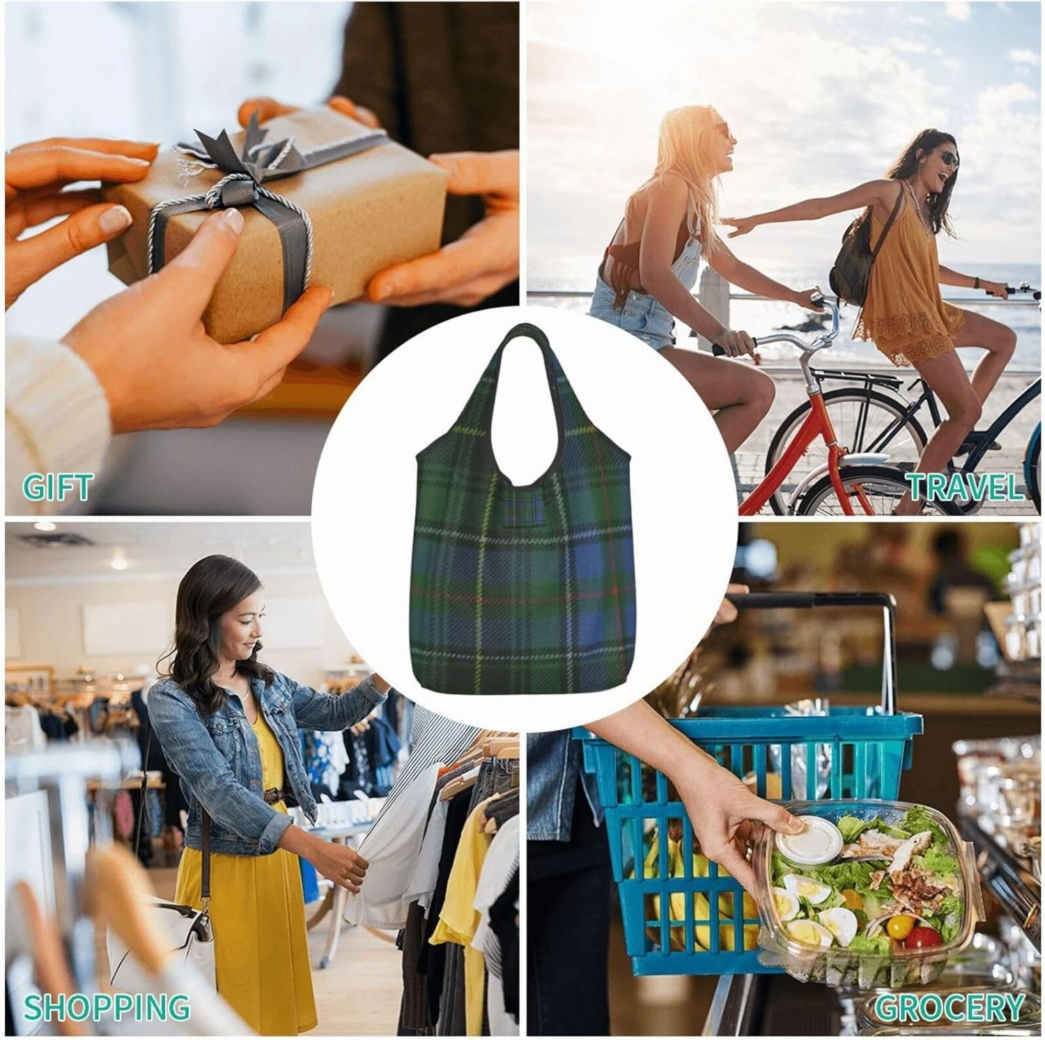 Reusable Grocery Tote Bag – Large Capacity, Washable & Compact, Stylish Print Design For Market, Beach & Travel