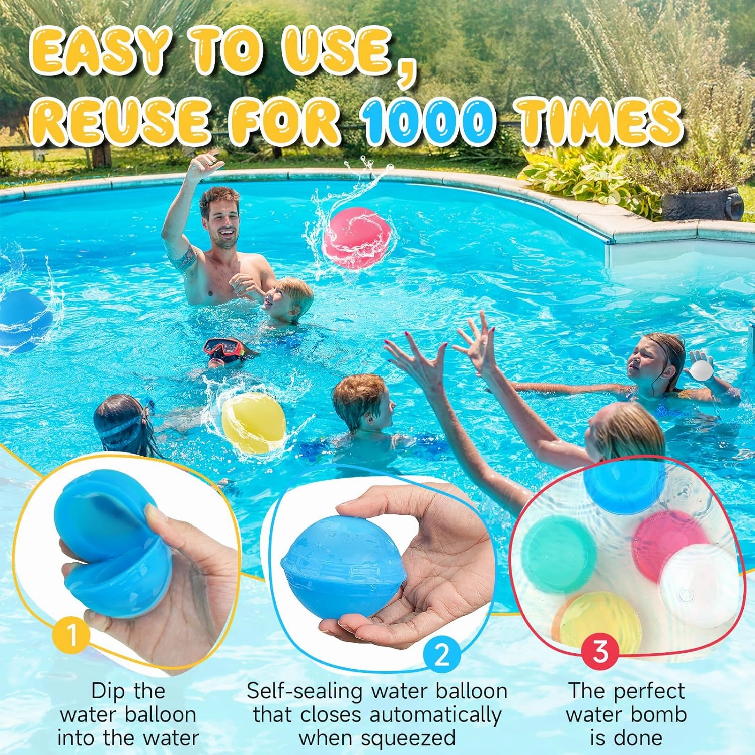 Reusable Water Balloons for Kids, 12Pcs Non-Magnets Silicone Leak-Resistant Refillable Water Balls Balloons, Summer Water Toys Splash Balls for Outdoor Backyard Lawn Beach Fun Games for Boys Girls(12)