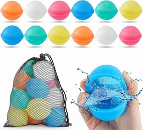Reusable Water Balloons for Kids, 12Pcs Non-Magnets Silicone Leak-Resistant Refillable Water Balls Balloons, Summer Water Toys Splash Balls for Outdoor Backyard Lawn Beach Fun Games for Boys Girls(12)