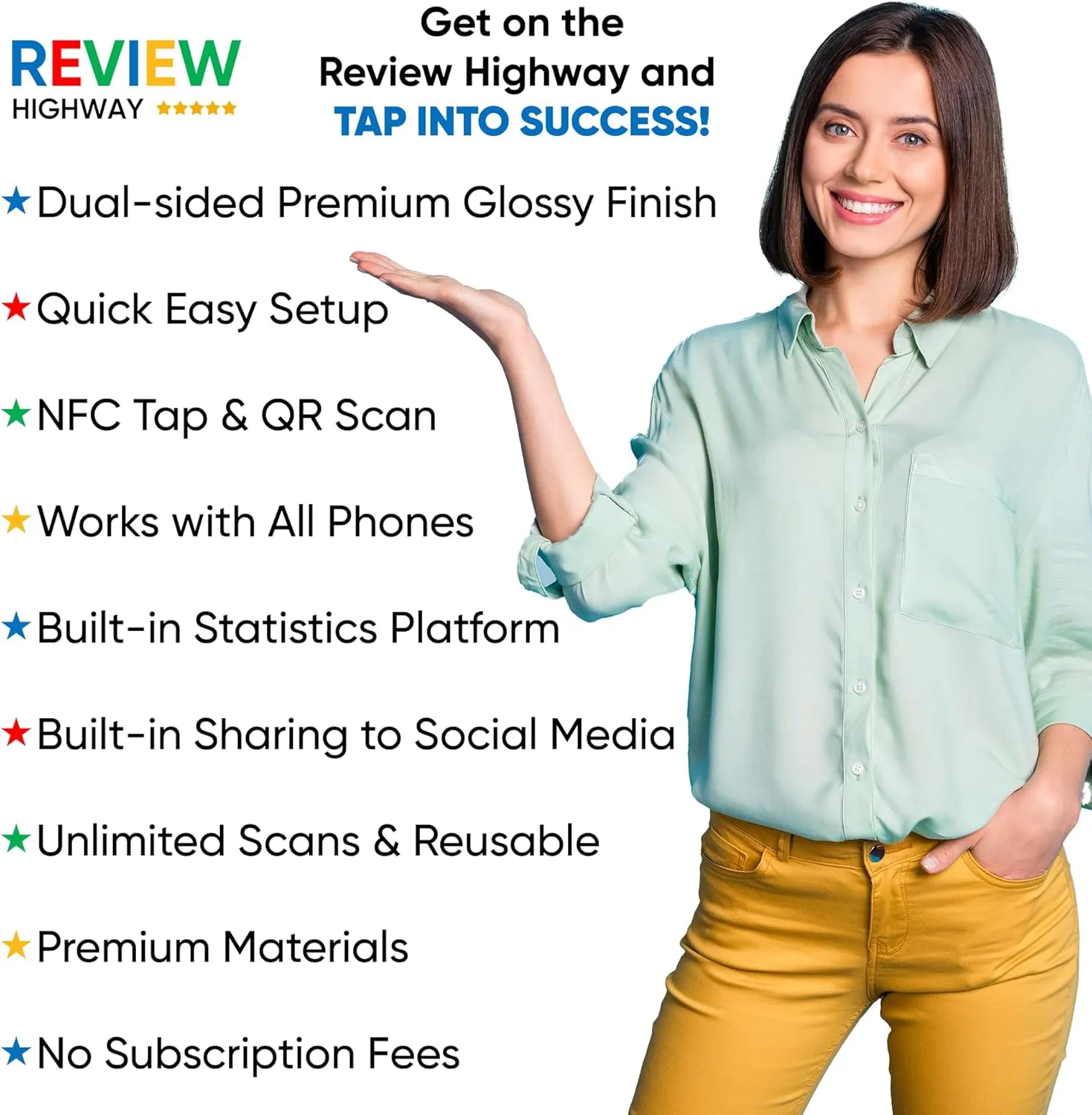 Review Tap Card for Google (5 Cards) – NFC Tap & Smart QR Code for Instant Reviews - Works on All Phones - Reusable Zappy Speed & Pop - Boost Business Reviews by Review Highway - North America Made