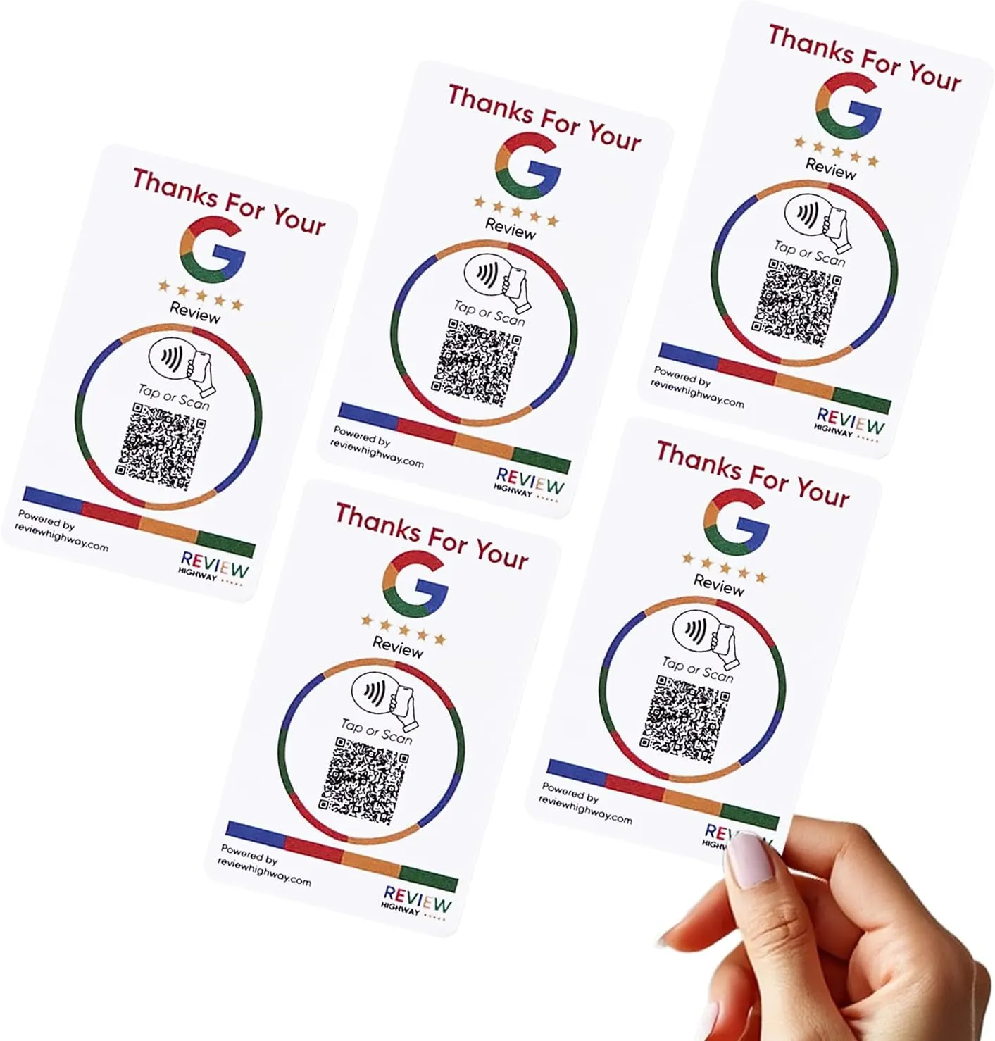 Review Tap Card for Google (5 Cards) – NFC Tap & Smart QR Code for Instant Reviews - Works on All Phones - Reusable Zappy Speed & Pop - Boost Business Reviews by Review Highway - North America Made