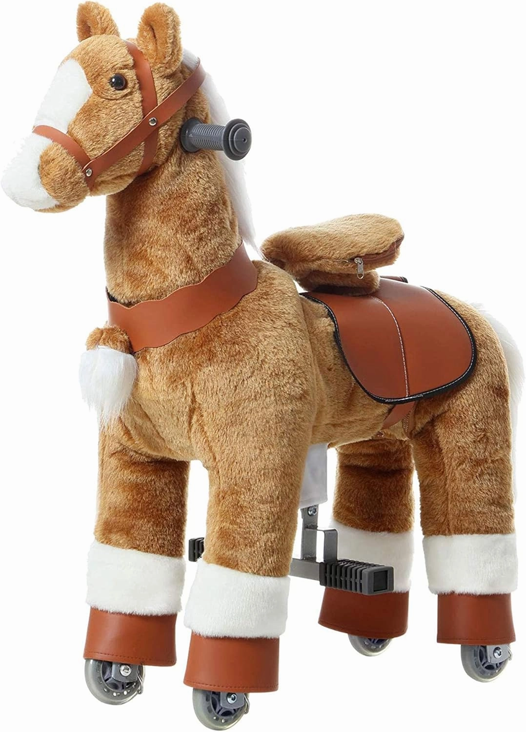 Ride on Horse Toys, Kids Riding Horse Toys Ride on Toys for 3-6 Years Old, Premium Plush Animals Toys Walking Horse with Wheels (Brown, 25.9" L x 12.2" W x 28.3" H)