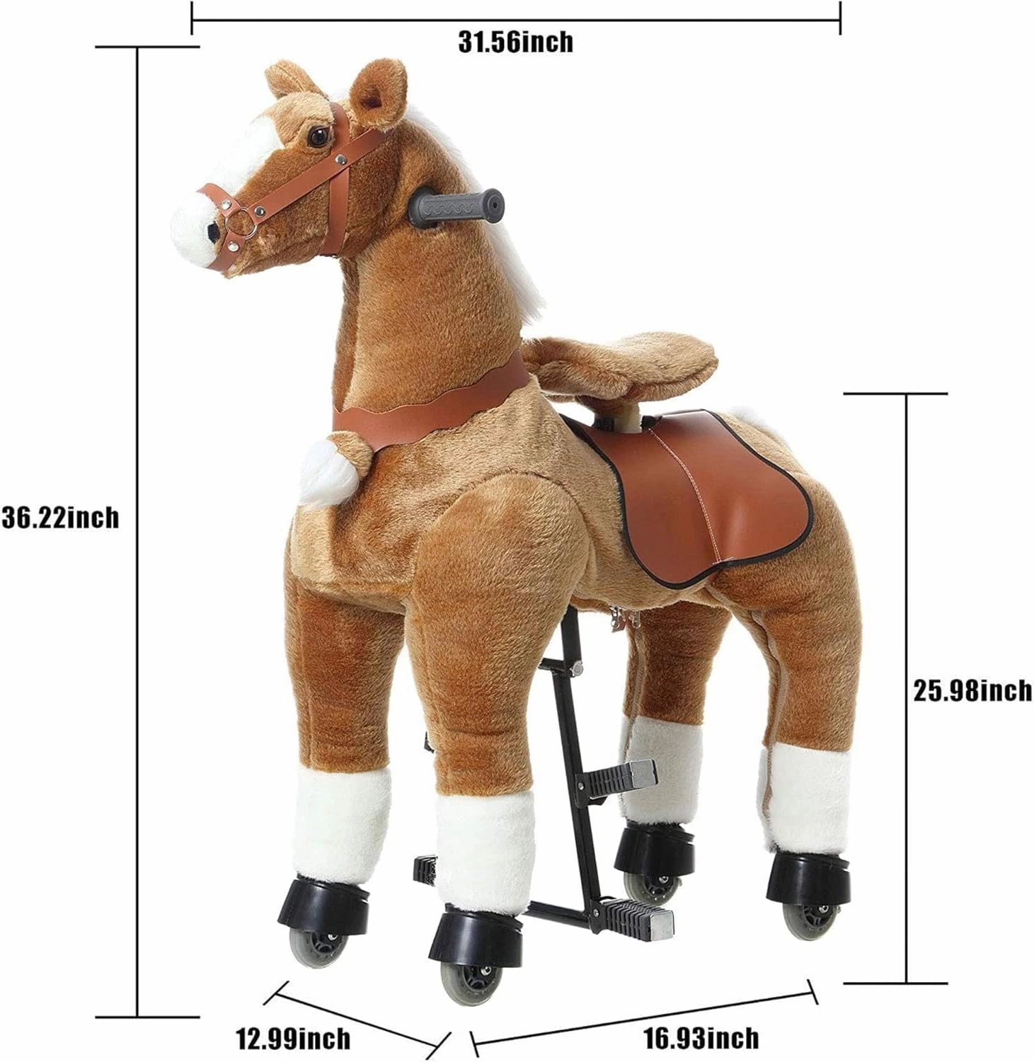 Ride on Horse Toys, Kids Riding Horse Toys Ride on Toys for 6-14 Years Old, Premium Plush Animals Toys Walking Horse with Wheels (Brown, 31.5" L x 13" W x 36.2" H)