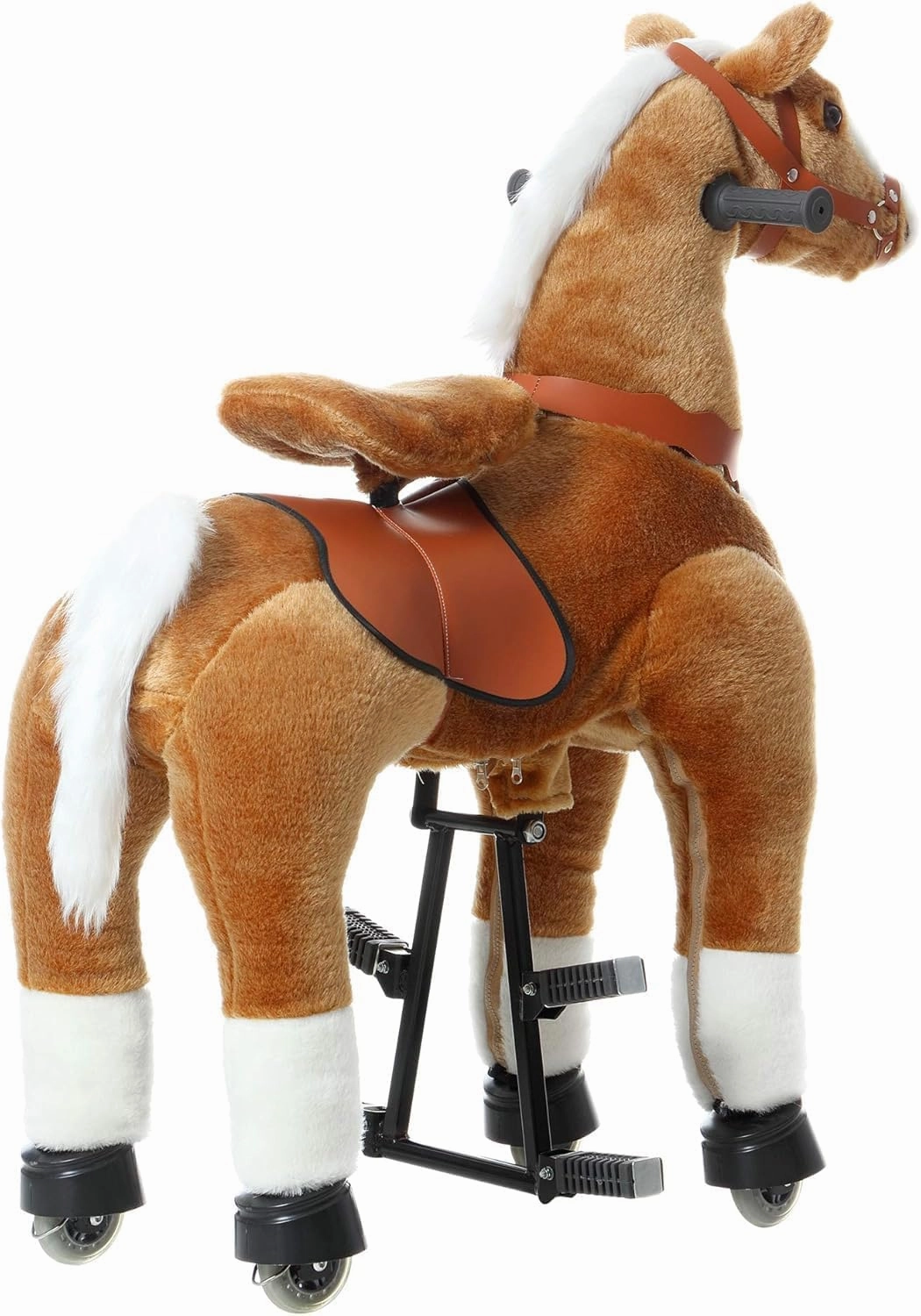Ride on Horse Toys, Kids Riding Horse Toys Ride on Toys for 6-14 Years Old, Premium Plush Animals Toys Walking Horse with Wheels (Brown, 31.5" L x 13" W x 36.2" H)