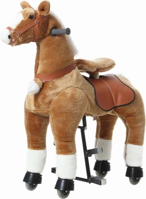 Ride on Horse Toys, Kids Riding Horse Toys Ride on Toys for 6-14 Years Old, Premium Plush Animals Toys Walking Horse with Wheels (Brown, 31.5" L x 13" W x 36.2" H)