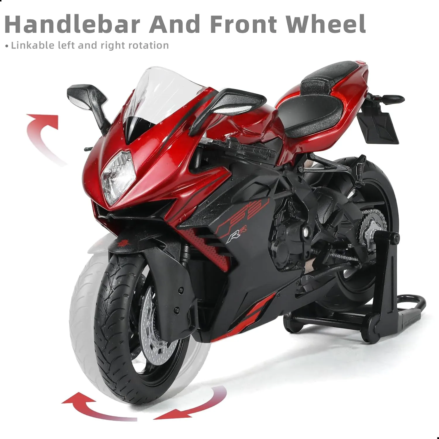 Risopen 1/12 Motorcycle Model Toy for MV Agusta F3 RR Alloy Die-cast Motorcycle Model for Welly No Assembly Required Mini Racing Moto Collection Gift for Adult （Red）