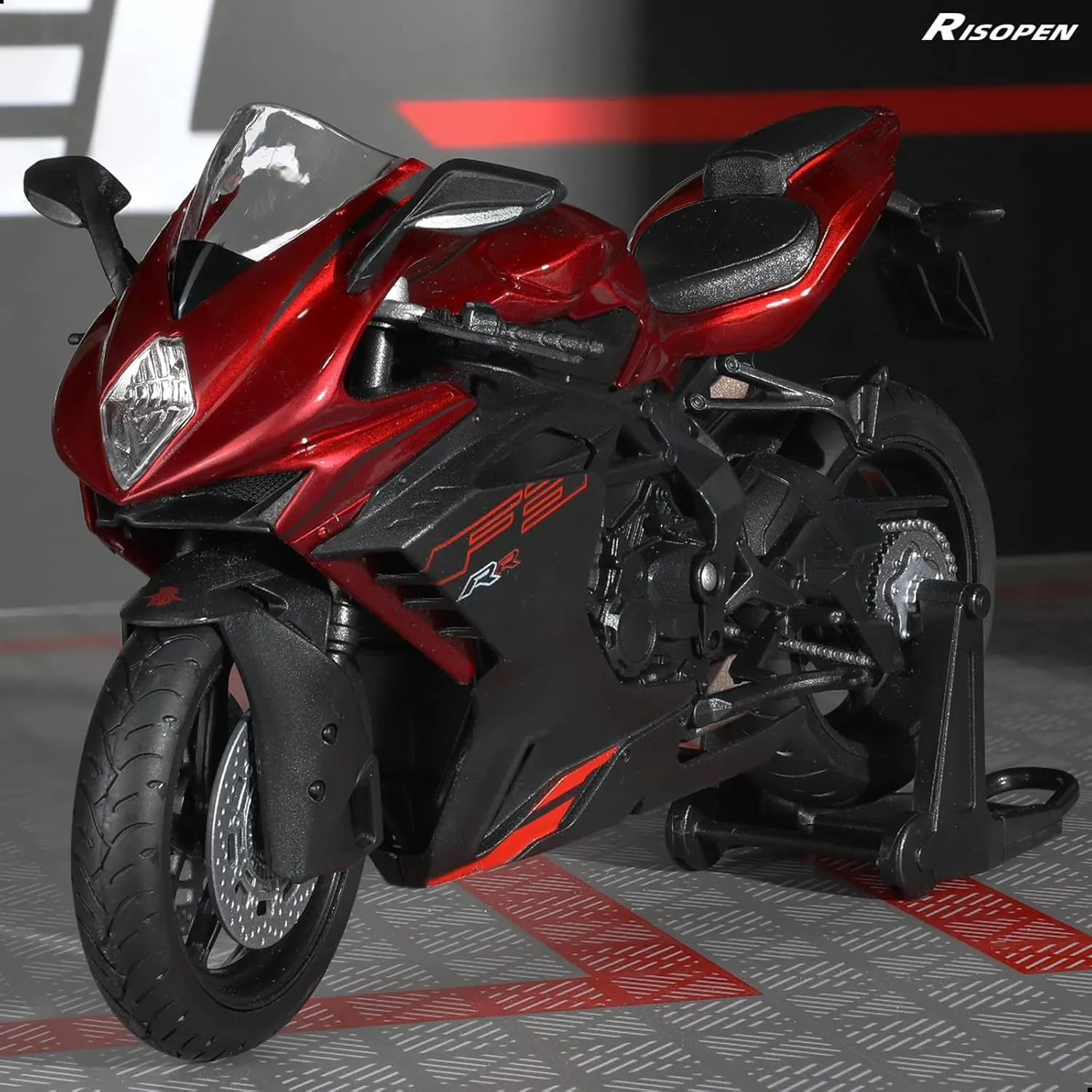 Risopen 1/12 Motorcycle Model Toy for MV Agusta F3 RR Alloy Die-cast Motorcycle Model for Welly No Assembly Required Mini Racing Moto Collection Gift for Adult （Red）