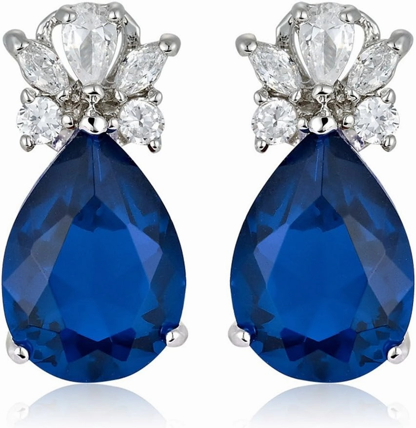 RIZILIA 18K White Gold Sapphire Jewelry Set: Tennis Bracelet & Teardrop Earrings