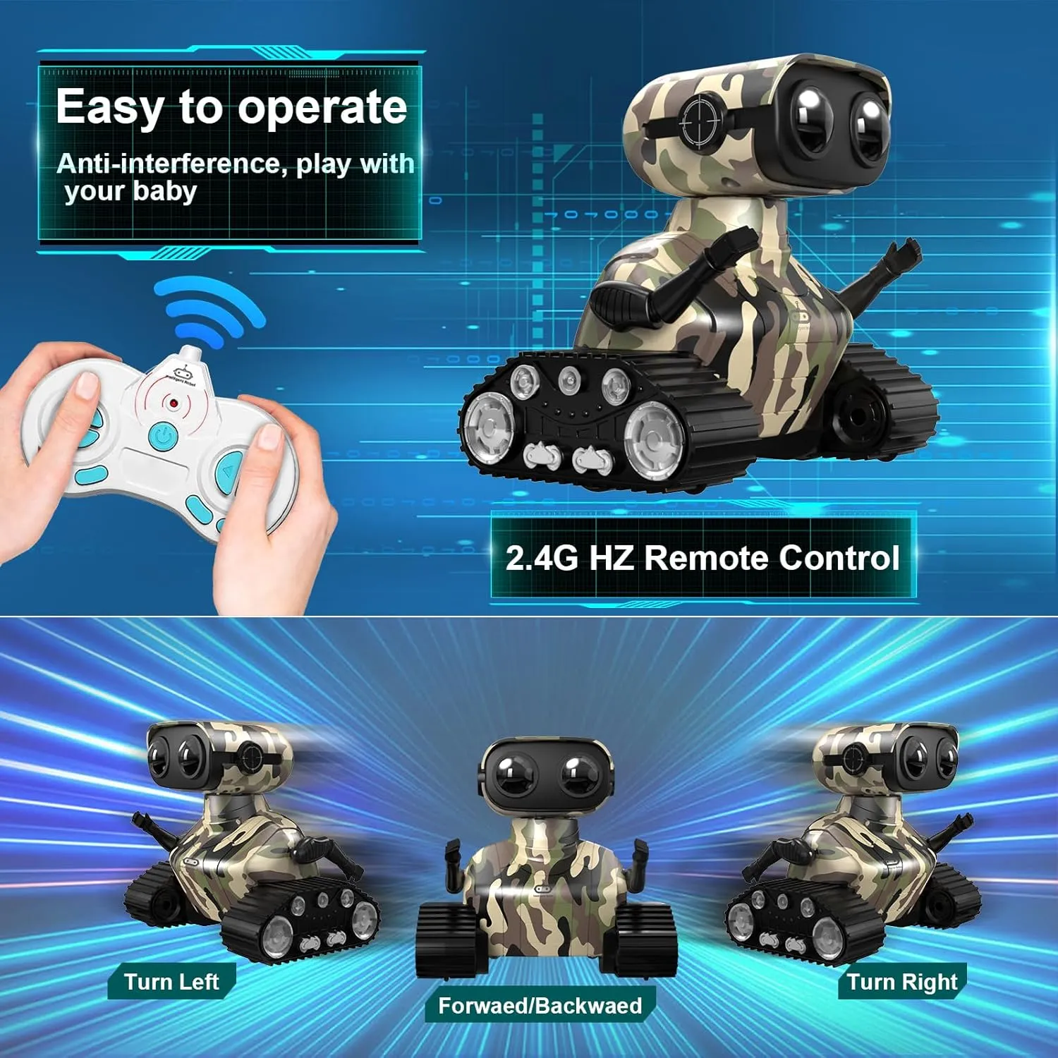Robot Toys for Boys, Rechargeable Robots for Kids, 2.4GHz RC Remote Control Robots with Flexible Head & Arms,LED Eyes,Dance Moves and Music,Gifts for Children Age 3 4 