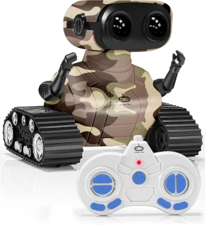 Robot Toys, Rechargeable RC Robots for Boys, RC Robot Toys for Kids, Kids Toys with Music and LED Eyes, 3  Years Old Boys/Girls Toys (Camo Yellow)