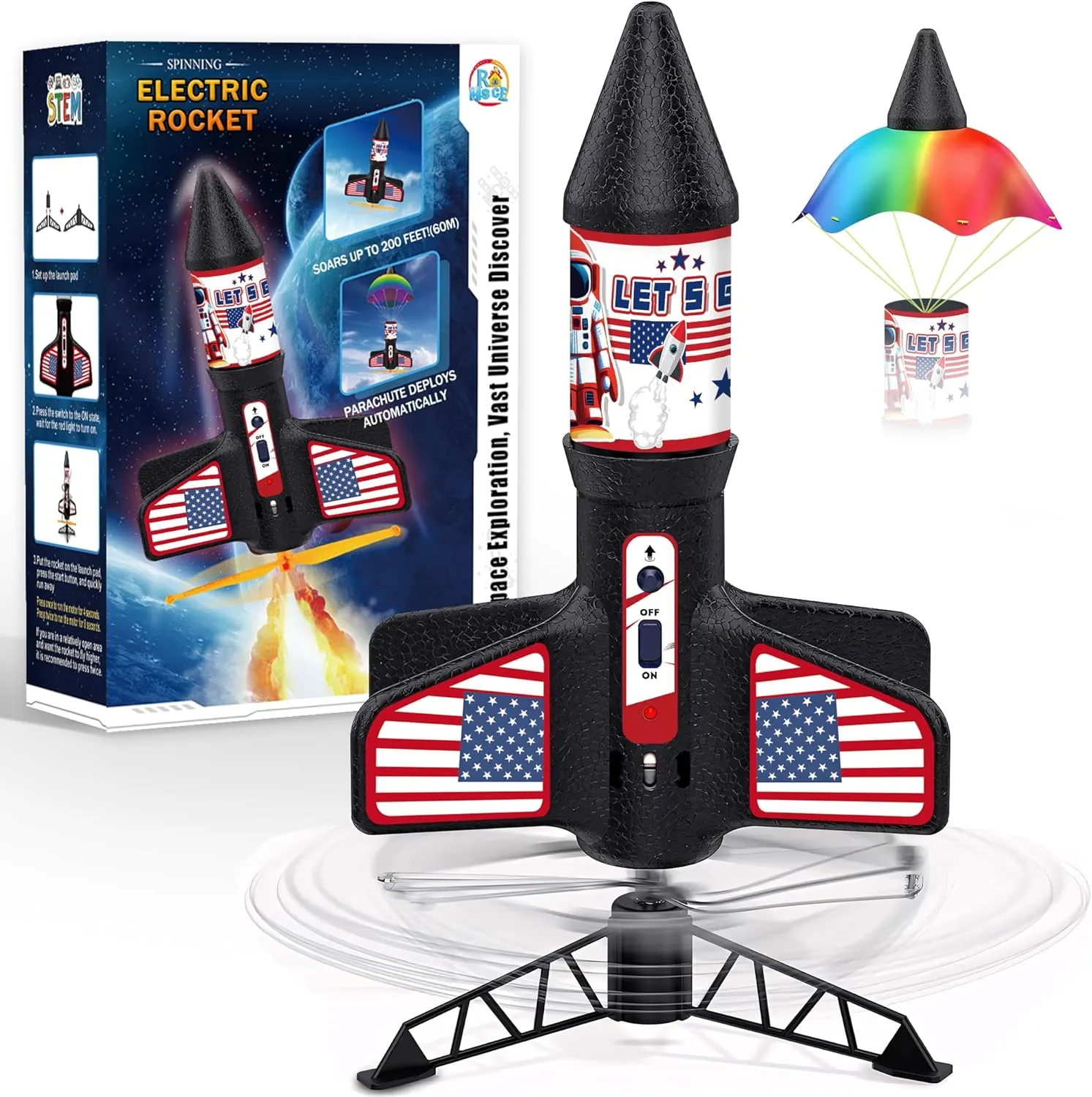 Rocket Launcher for Kids 8-12, Electric Powered Toy Rocket Launcher, Motorized Air Rocket Toys with Parachute Outdoor Toys for Kids Ages 6-8, Launch up to 200 ft Birthday Gift…