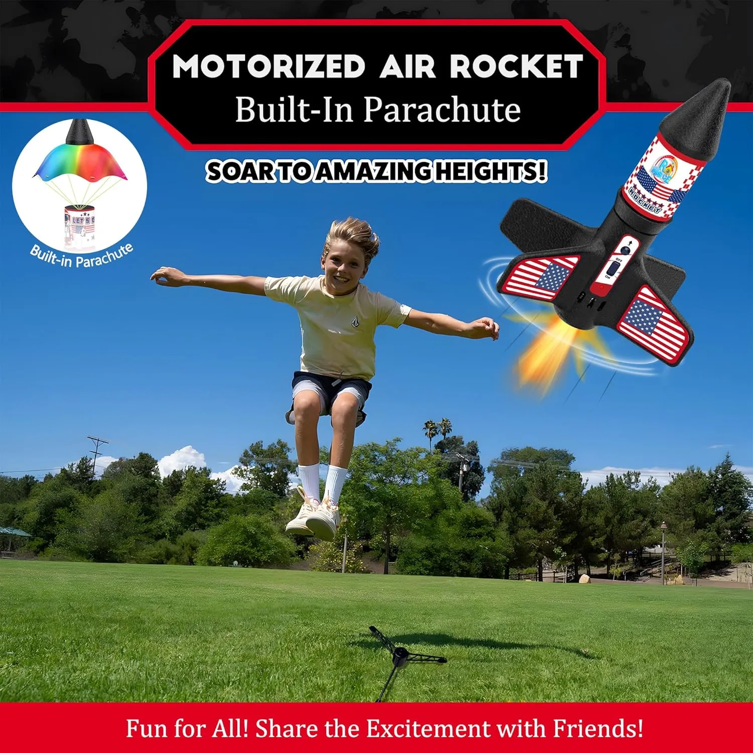 Rocket Launcher for Kids 8-12, Electric Powered Toy Rocket Launcher, Motorized Air Rocket Toys with Parachute Outdoor Toys for Kids Ages 6-8, Launch up to 200 ft Birthday Gift…