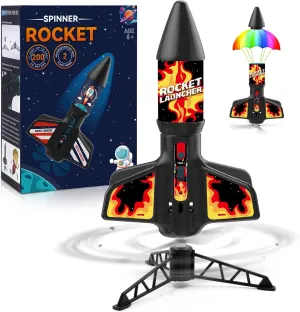 Rocket Launcher for Kids - Self-Launching 200 ft Motorized Outdoor Electric Play Toy, High Flying Kids' Play Air Rocket with Launch Set, Birthday Toys Gifts for Boys 8-12, Flame Pattern
