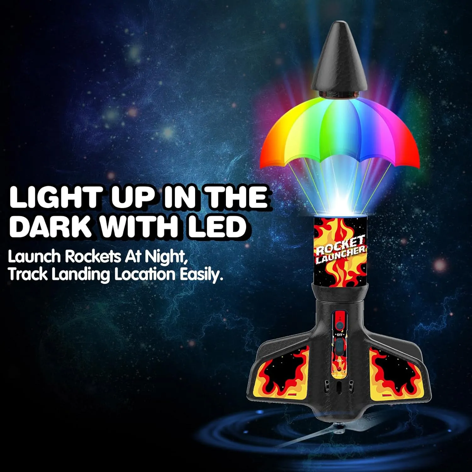 Rocket Launcher for Kids - Self-Launching 200 ft Motorized Outdoor Electric Play Toy, High Flying Kids' Play Air Rocket with Launch Set, Birthday Toys Gifts for Boys 8-12, Flame Pattern