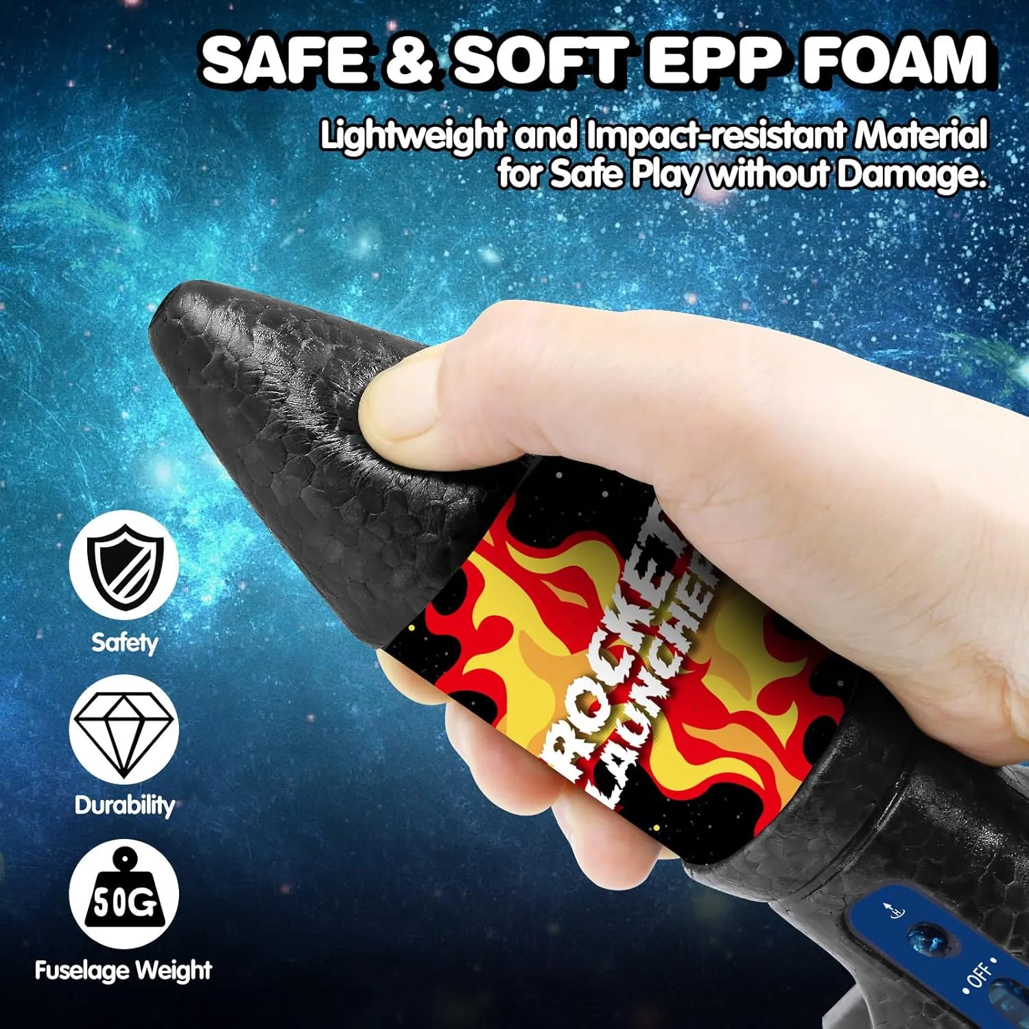 Rocket Launcher for Kids - Self-Launching 200 ft Motorized Outdoor Electric Play Toy, High Flying Kids' Play Air Rocket with Launch Set, Birthday Toys Gifts for Boys 8-12, Flame Pattern