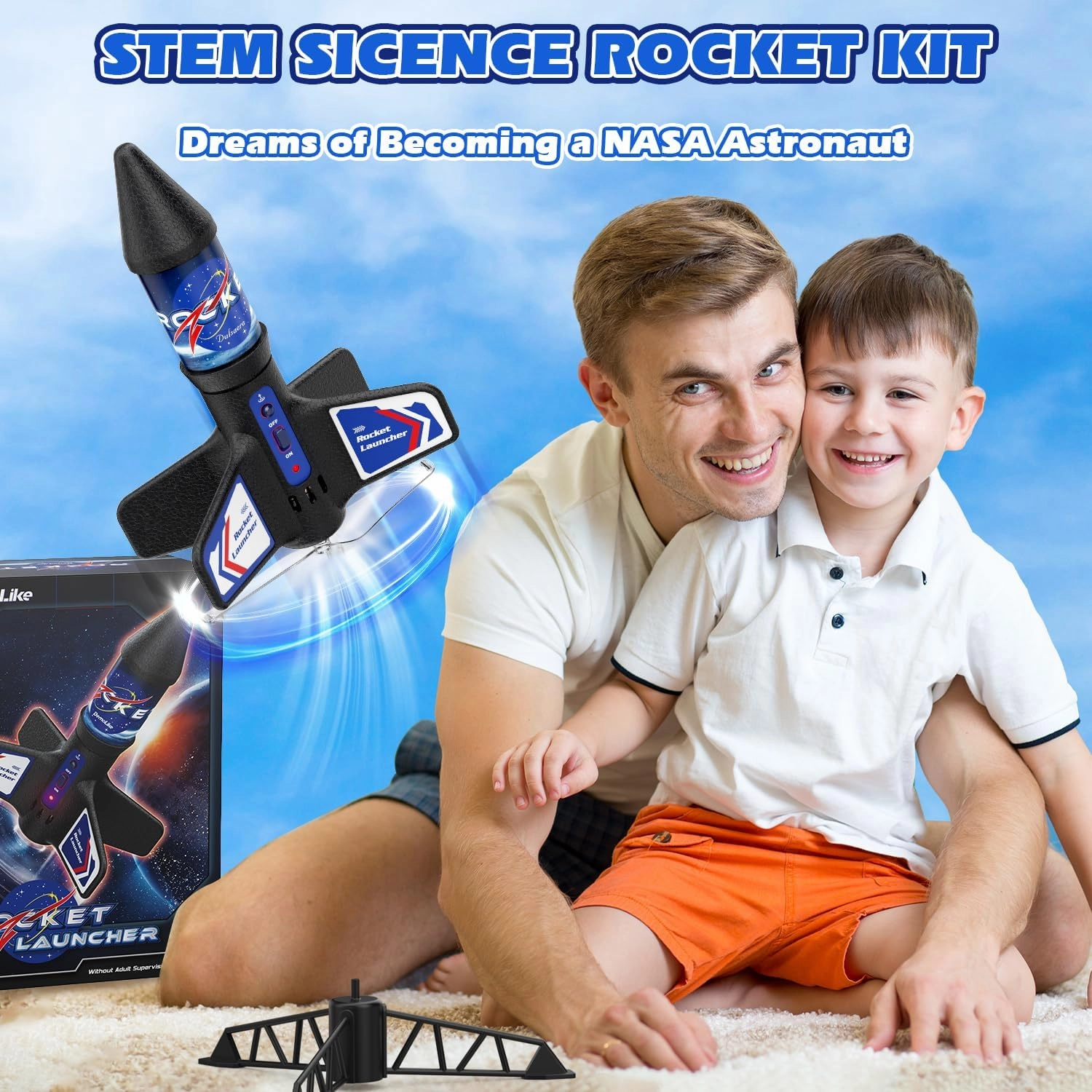 Rocket Launcher for Kids Automatic Launch 200 Feet Air Rocket Toy for Boy 10 Years Old Air Rocket with Safety Parachute and LED Outdoor Rocket Kits Toys Gifts for Kids Age 5 6 7 8 9 10 11 12