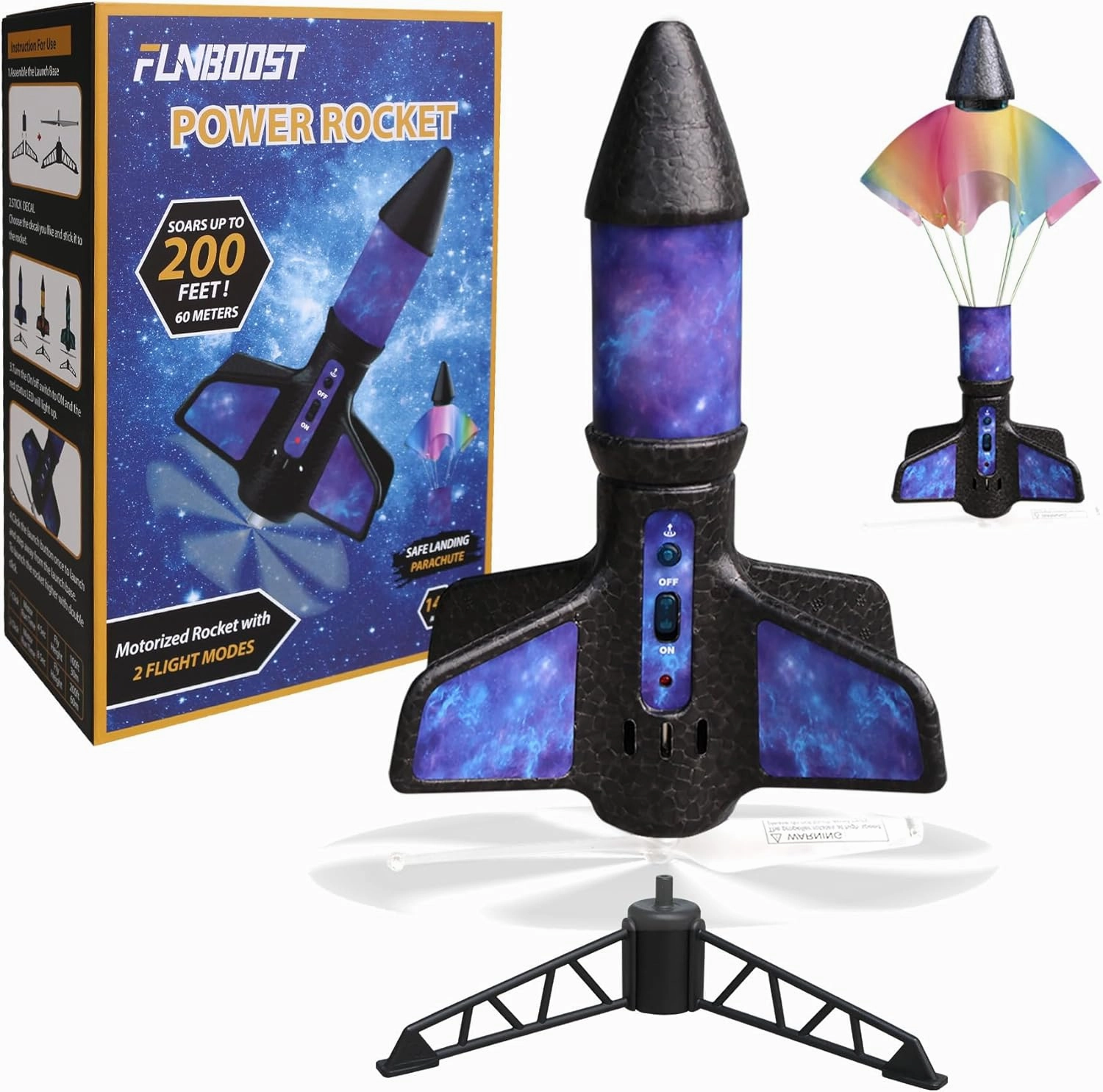 Rocket Launcher for Kids, Electric Flying Model Rocket with Parachute, Air Rocket Toy Launch up to 200 ft, Outdoor Space Rocket Toys for Boys & Girls, Ages 8-12