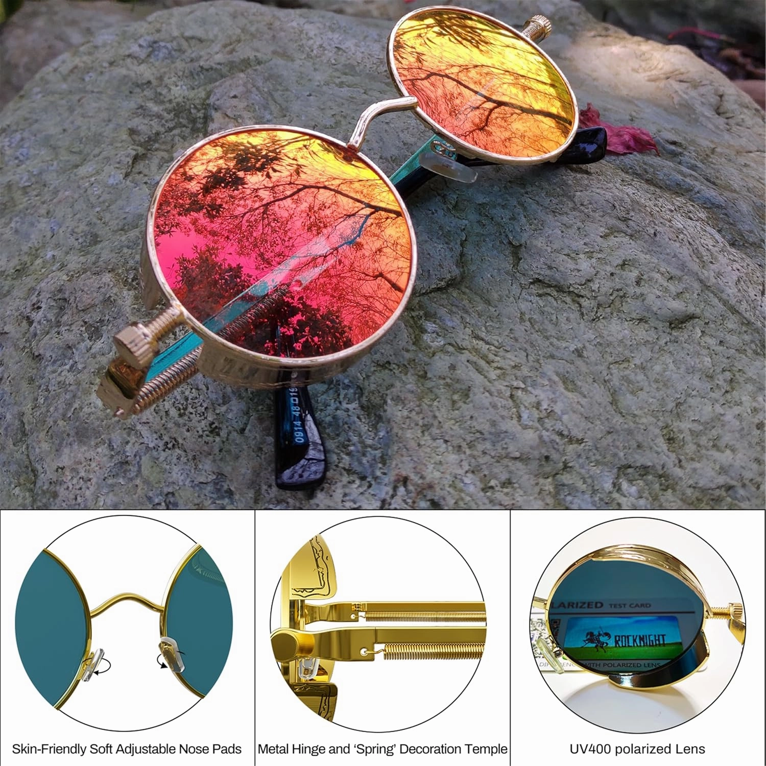 ROCKNIGHT Gothic Steampunk Round Polarized UV400 Protection Sunglasses Unisex Street Outdoor 48mm