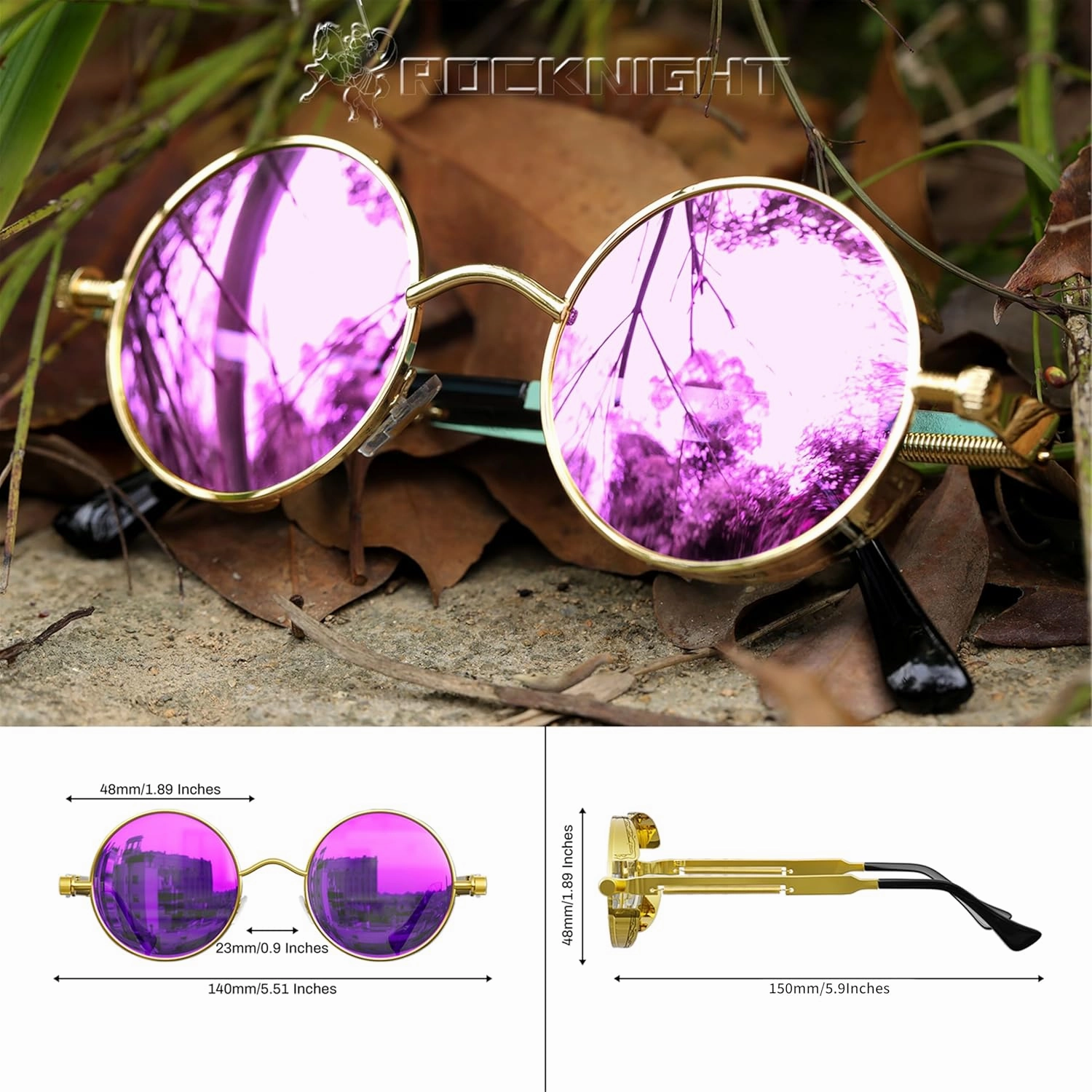 ROCKNIGHT Gothic Steampunk Round Polarized UV400 Protection Sunglasses Unisex Street Outdoor 48mm