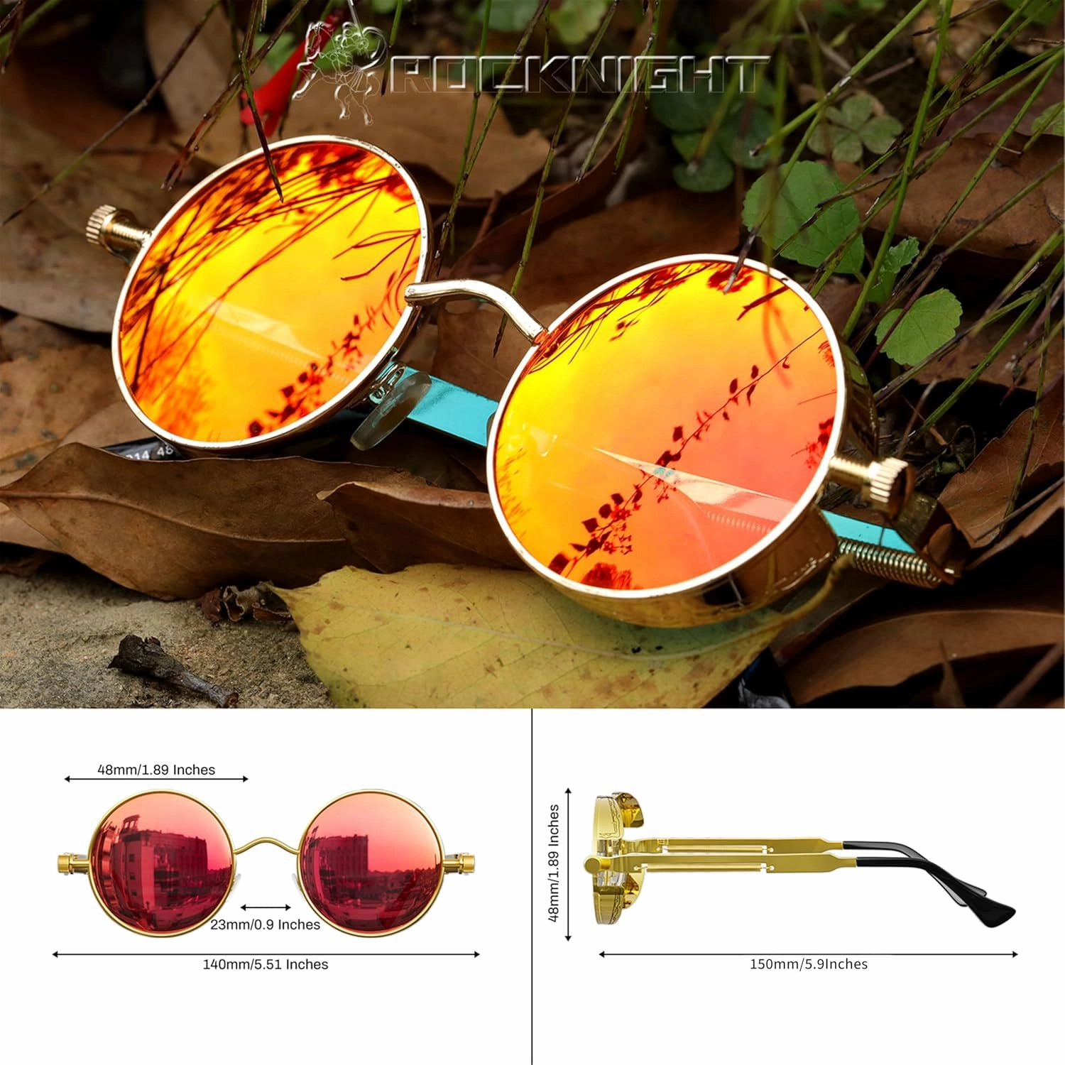 ROCKNIGHT Gothic Steampunk Round Polarized UV400 Protection Sunglasses Unisex Street Outdoor 48mm